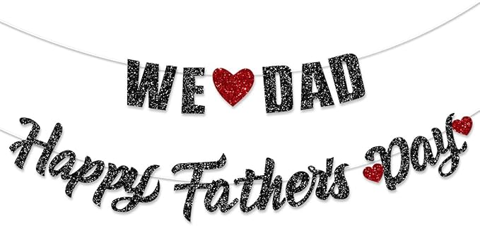 Happy Fathers Day Banner Decorations Dads Holiday Decoration Black Glitter Letter for Papas Day Party Garland Backdrop Bunting Sign Props Home Outdoor Celebrate
