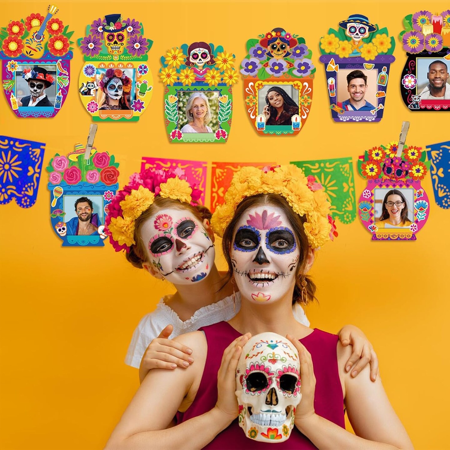 Day Of The Dead DIY Paper Photo Frames Set Mexican(Flower pot style)13.46&#x22;L x 10&#x22;W