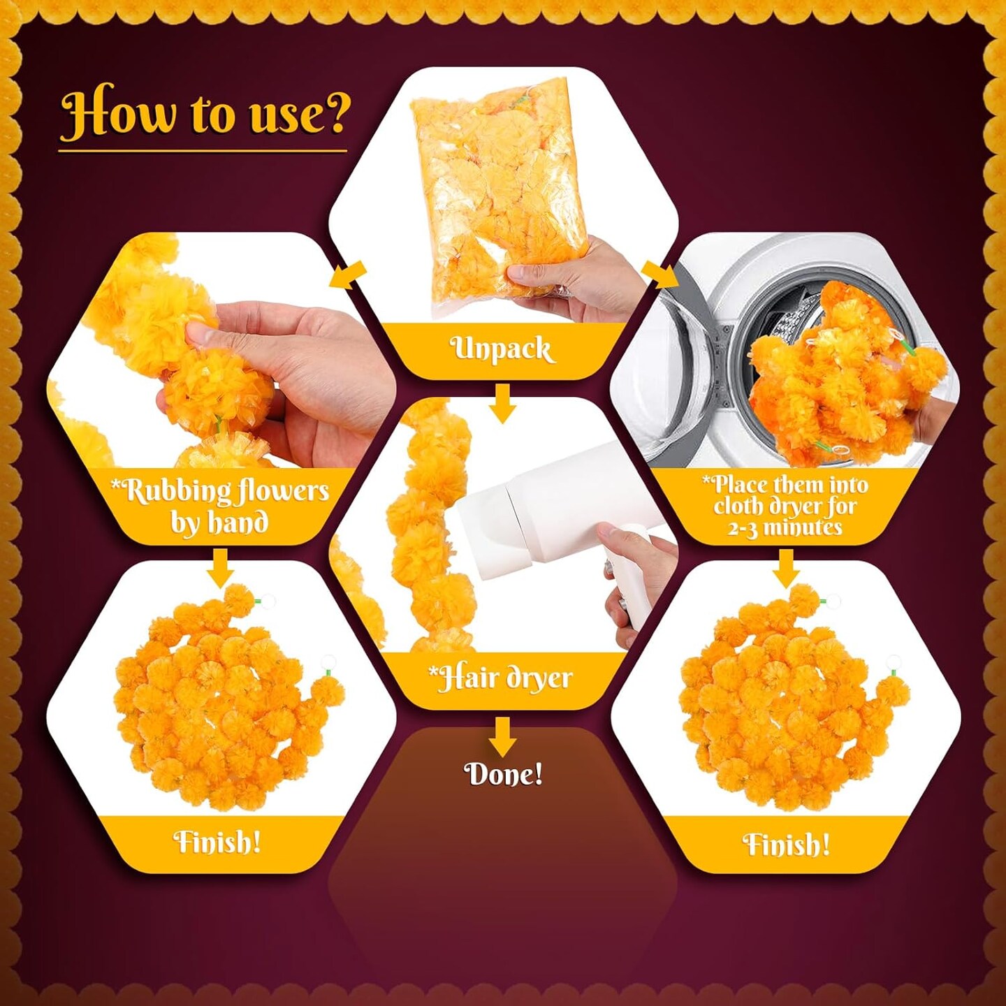 Artificial Faux Silk Orange Marigold Flower Heads Bulk (Orange)