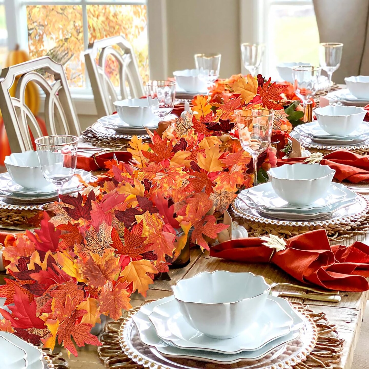 6 Pack Fall Decor for Home Fall Leaves Garland Thanksgiving Decorations(Red)v