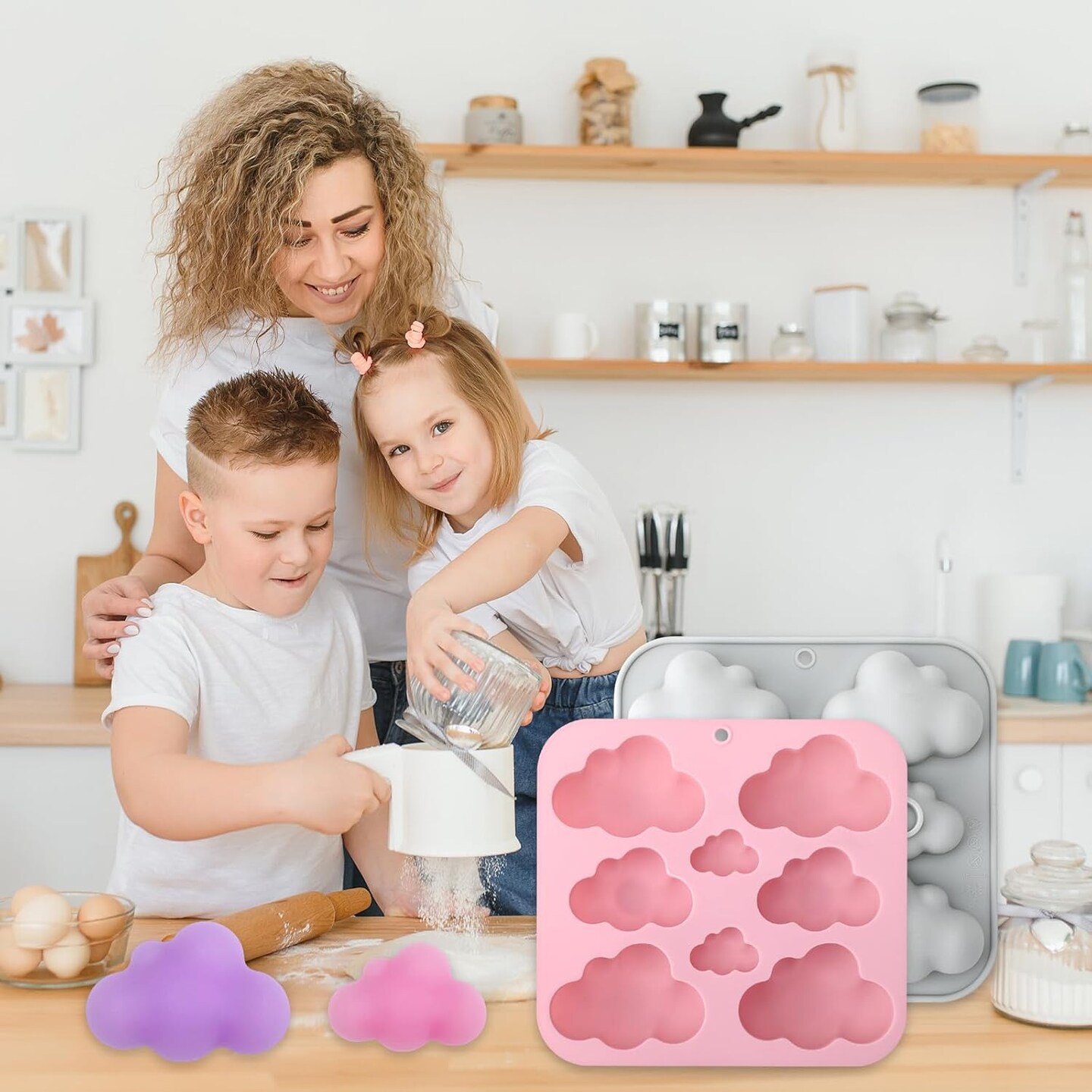 2 Pack Cloud Silicone Molds with Spatula – 3D Cute Cloud Shape Baking Molds for Chocolate, Candy, Fondant, Jelly, Ice Cubes, Soap Making & DIY Baking Decorations