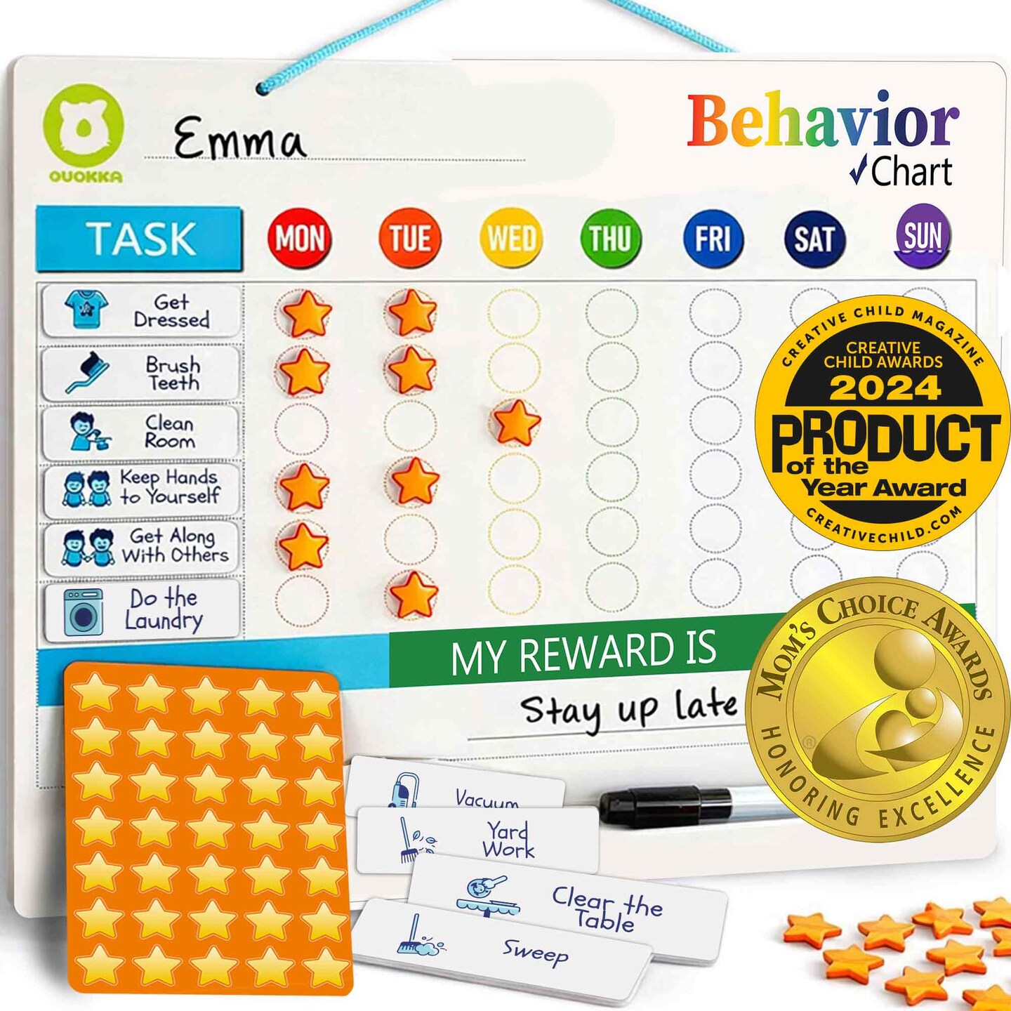QUOKKA Magnetic Behavior Chore Chart for Kids at Home - Gift Reward Visual Schedule Chart - Dry and Erase Routine and Responsibility - Use 99 Magnets, Markers, Stickers - From Toddlers to Teens