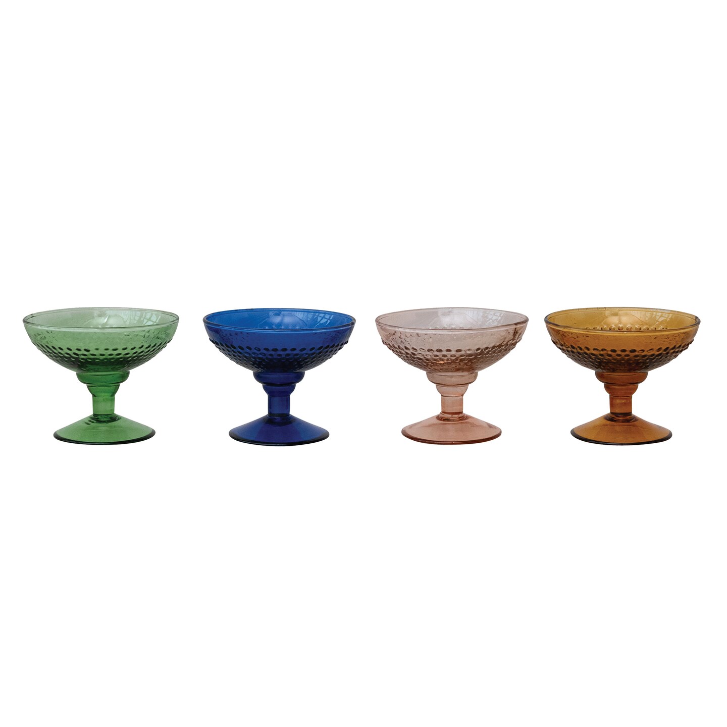 Hello Honey 4-Piece Embossed Stemmed Coupe Glass Set, Multicolor