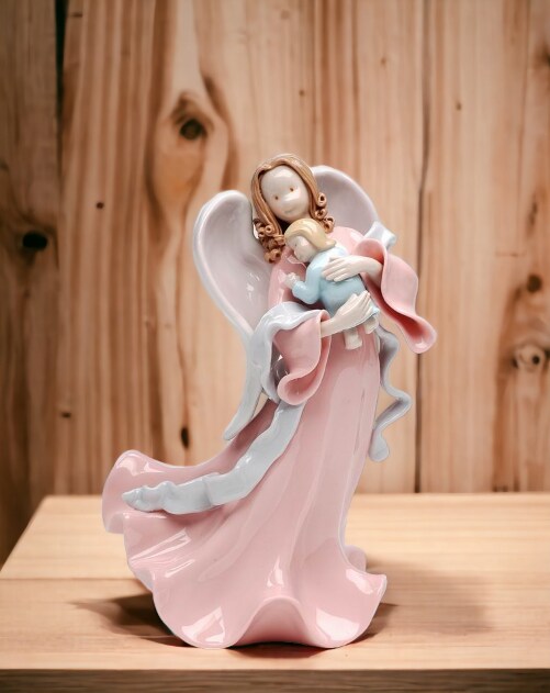 Ceramic Angel Holding Baby Figurine, Religious D&#xE9;cor, Religious Gift, Church D&#xE9;cor, Church Gift, Baptism Gift