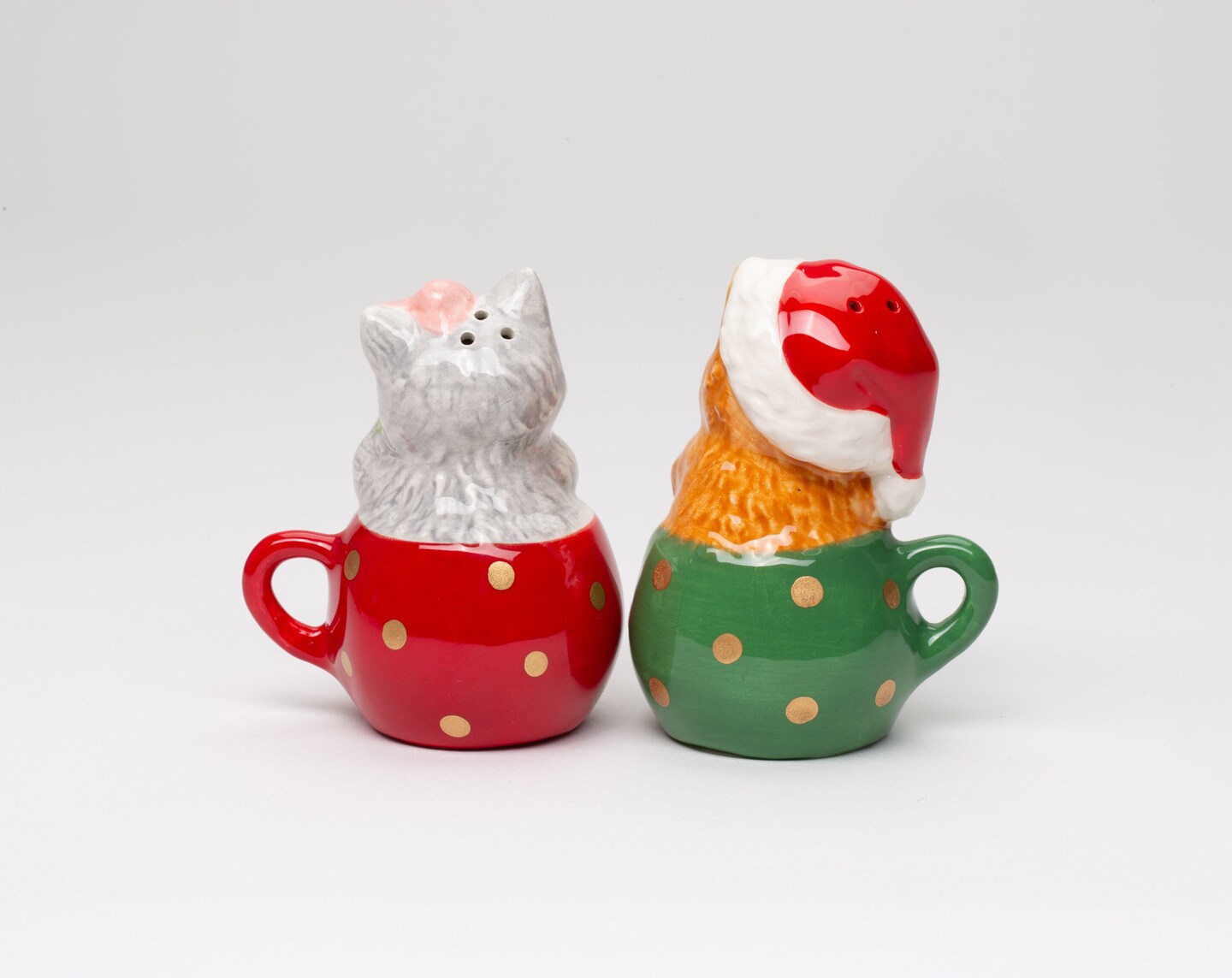Ceramic Kittens in Teacups Christmas Theme Salt and Pepper Shakers, Christmas Decor, Cat Lover Gift
