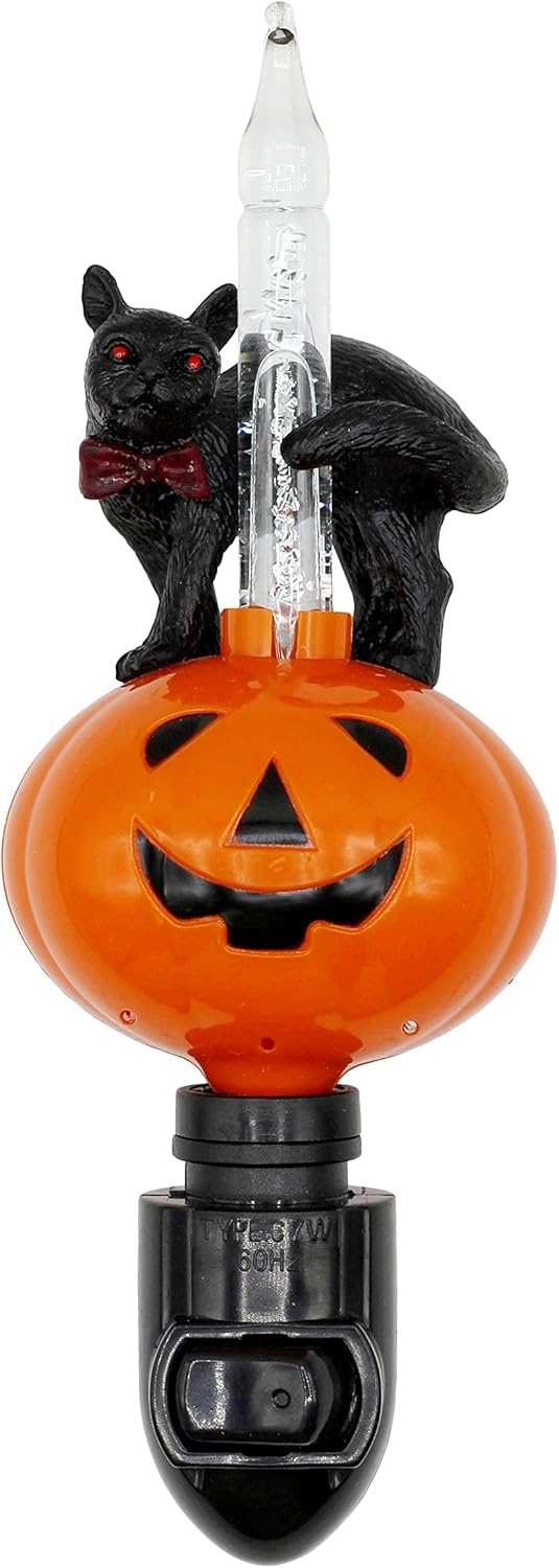 Halloween Pumpkin Jack O' Lantern & Black Cat Bubble Night Light