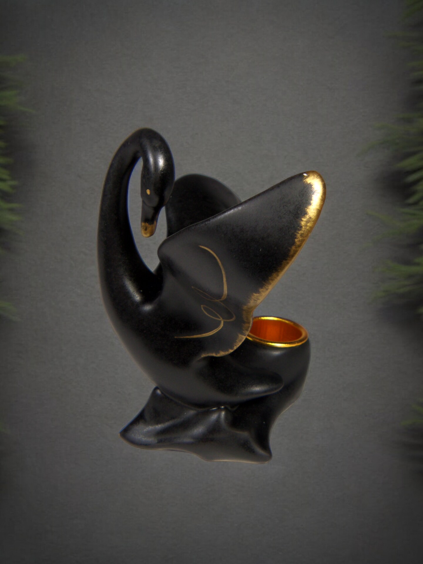 Ceramic Black Swan with Golden Accents Candle Holder, Vanity Decor, Modern Home Decor, Gift for Her, Gift for Mom