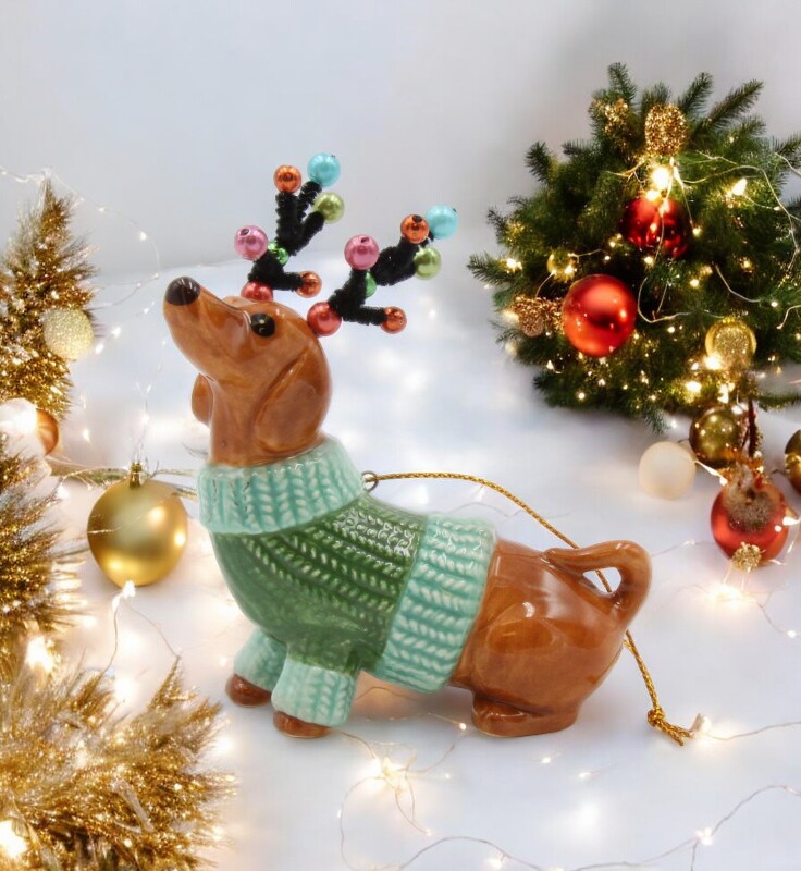 Ceramic Christmas Dachshund Ornament, Christmas Tree Decor, Dachshund Owner Gift, Dog Lover Gift