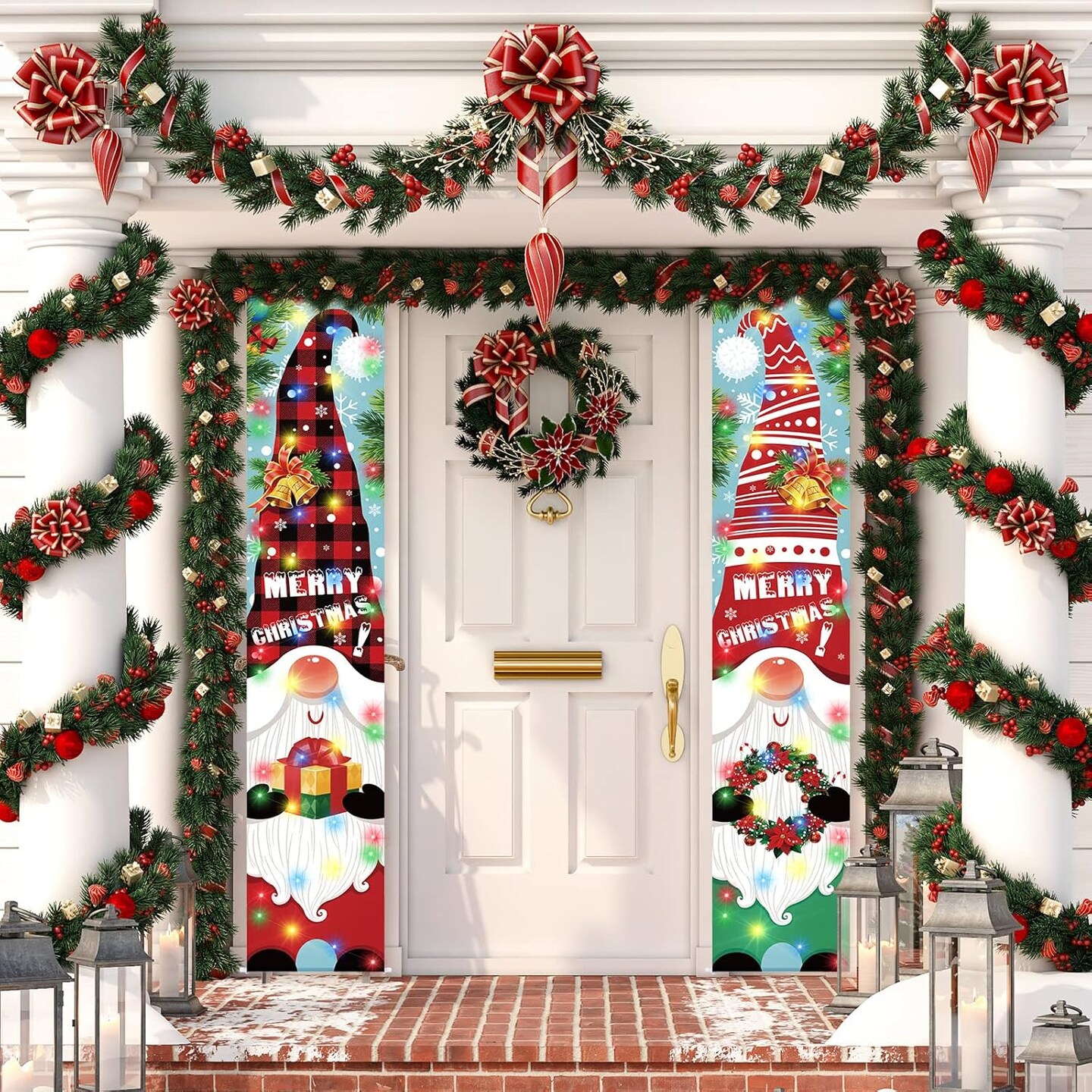 2 Pieces Lighted Gnome Christmas Banner Decorations Outdoor Xmas Hanging(bright colors)1&#x22;L x 1&#x22;W