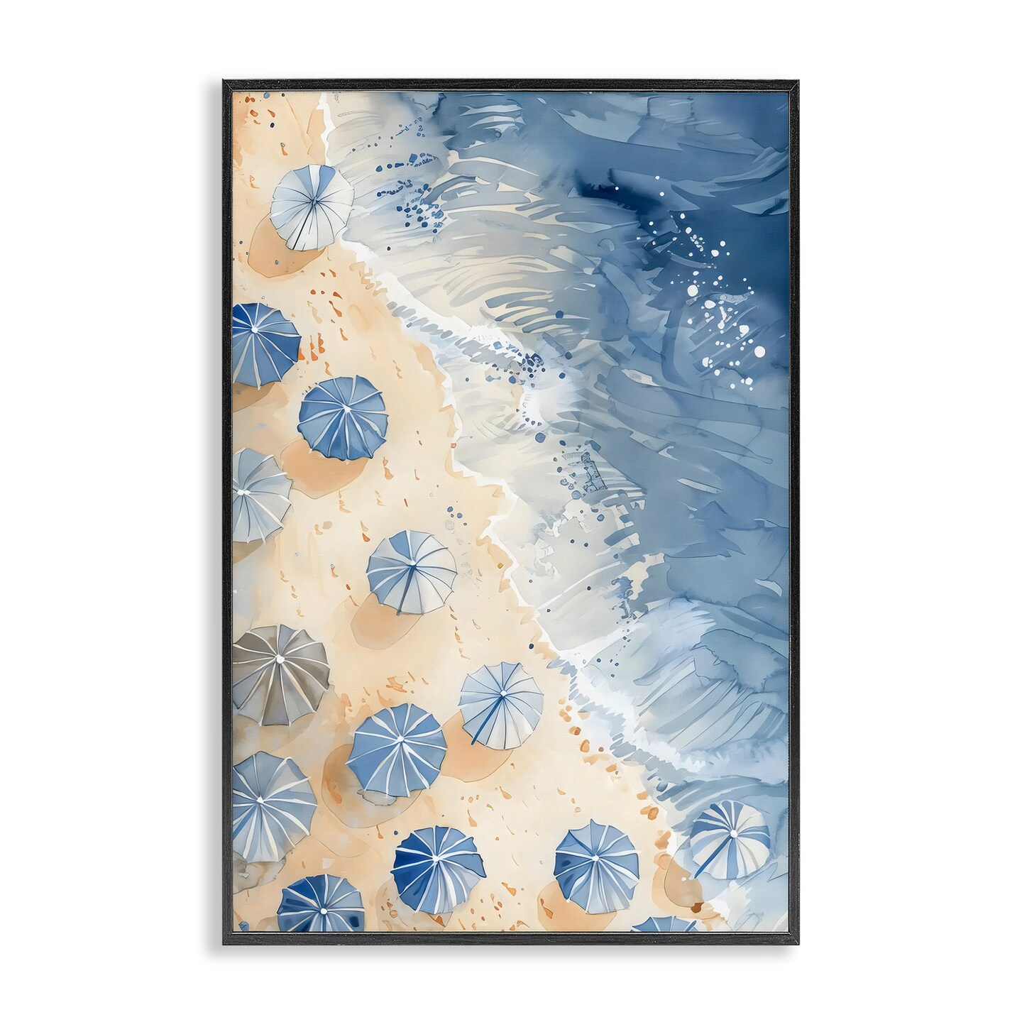 Stupell Industries Aerial Blue Beach Umbrellas Black Framed Giclee Art, design by LSR Design Studio