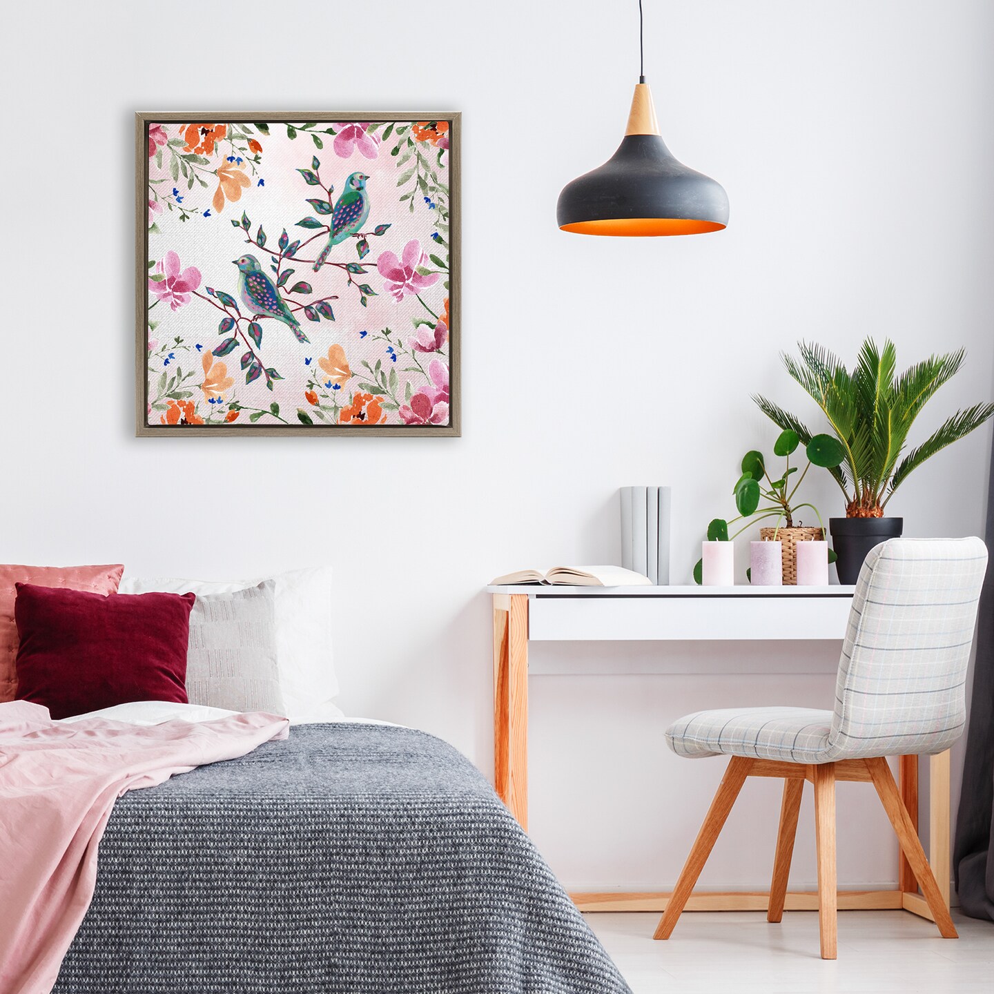 Stupell Industries Two Birds & Country Florals Black Framed Floater Canvas Wall Art, design by Adonna Ebrahimi