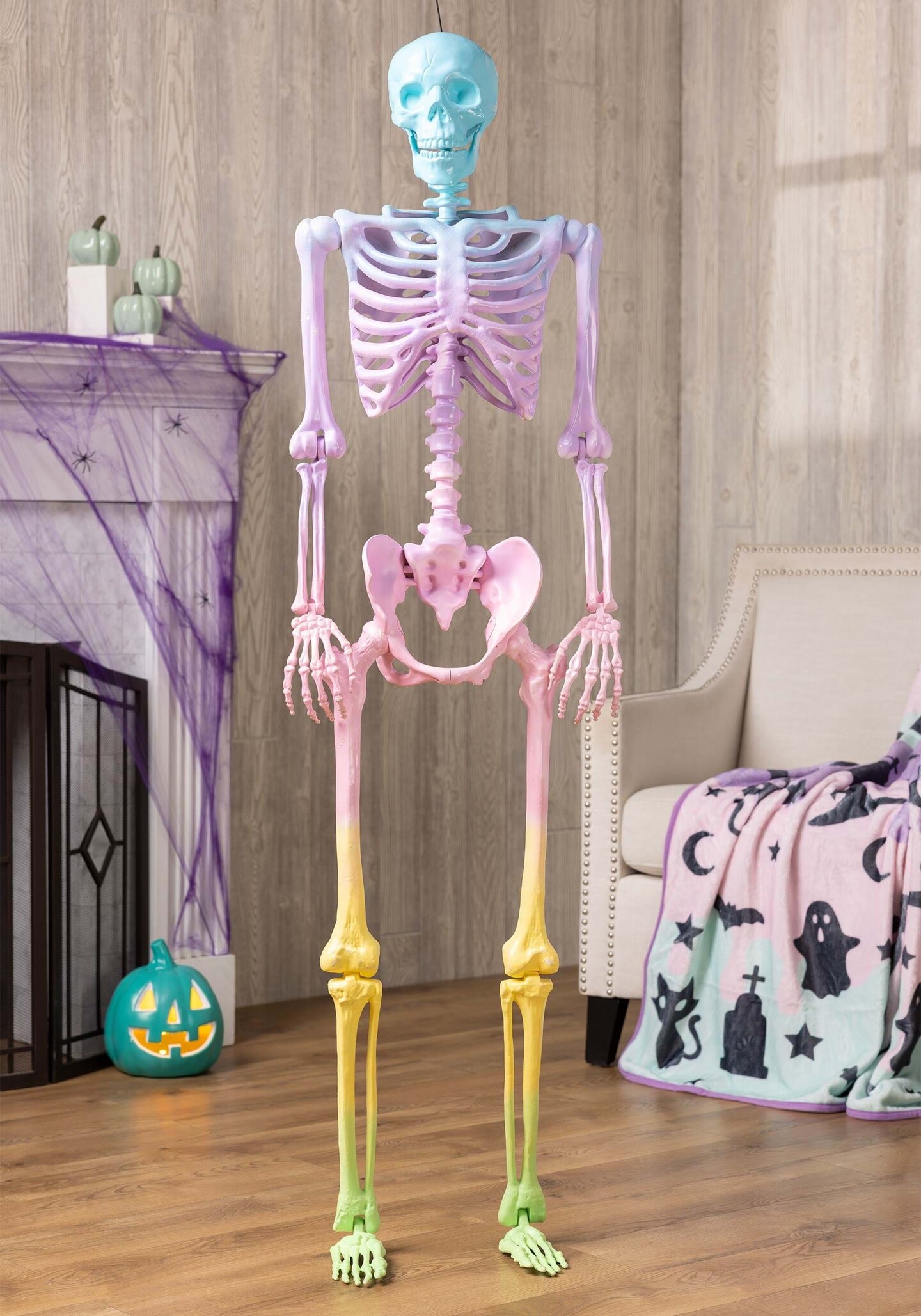 5FT Poseable Crazy Bones Skeleton in Rainbow Decoration