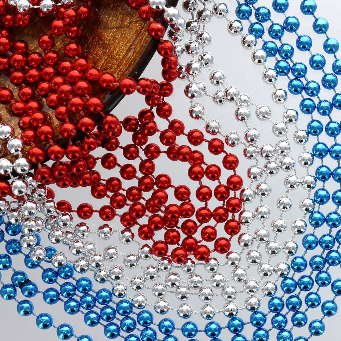 Beaded Necklaces, Bulk Mardi Gras Party Beads Necklaces, July 4th Party Beaded Necklaces, Patriotic Bead Necklaces