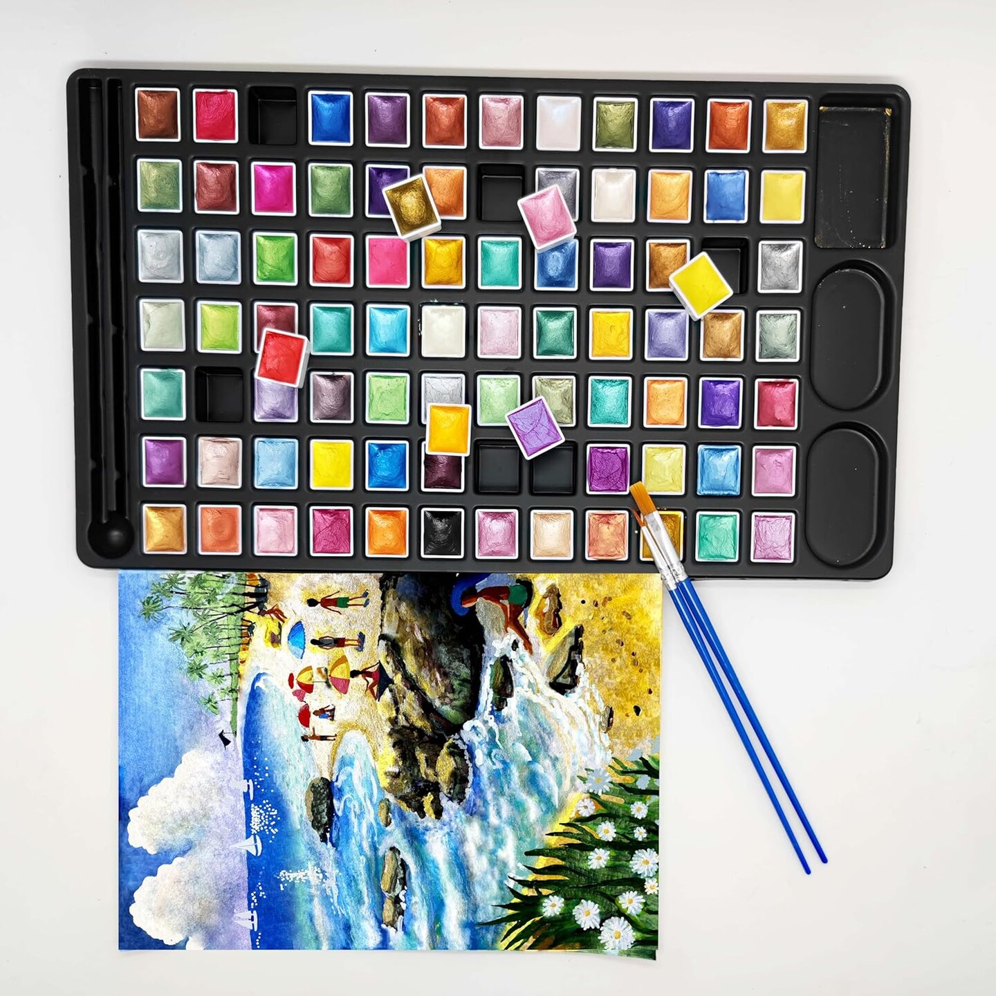 Shifting Metallic Pearlescent Watercolor Paint Set -84Colors Premium Gradient Glitter Watercolor Kit