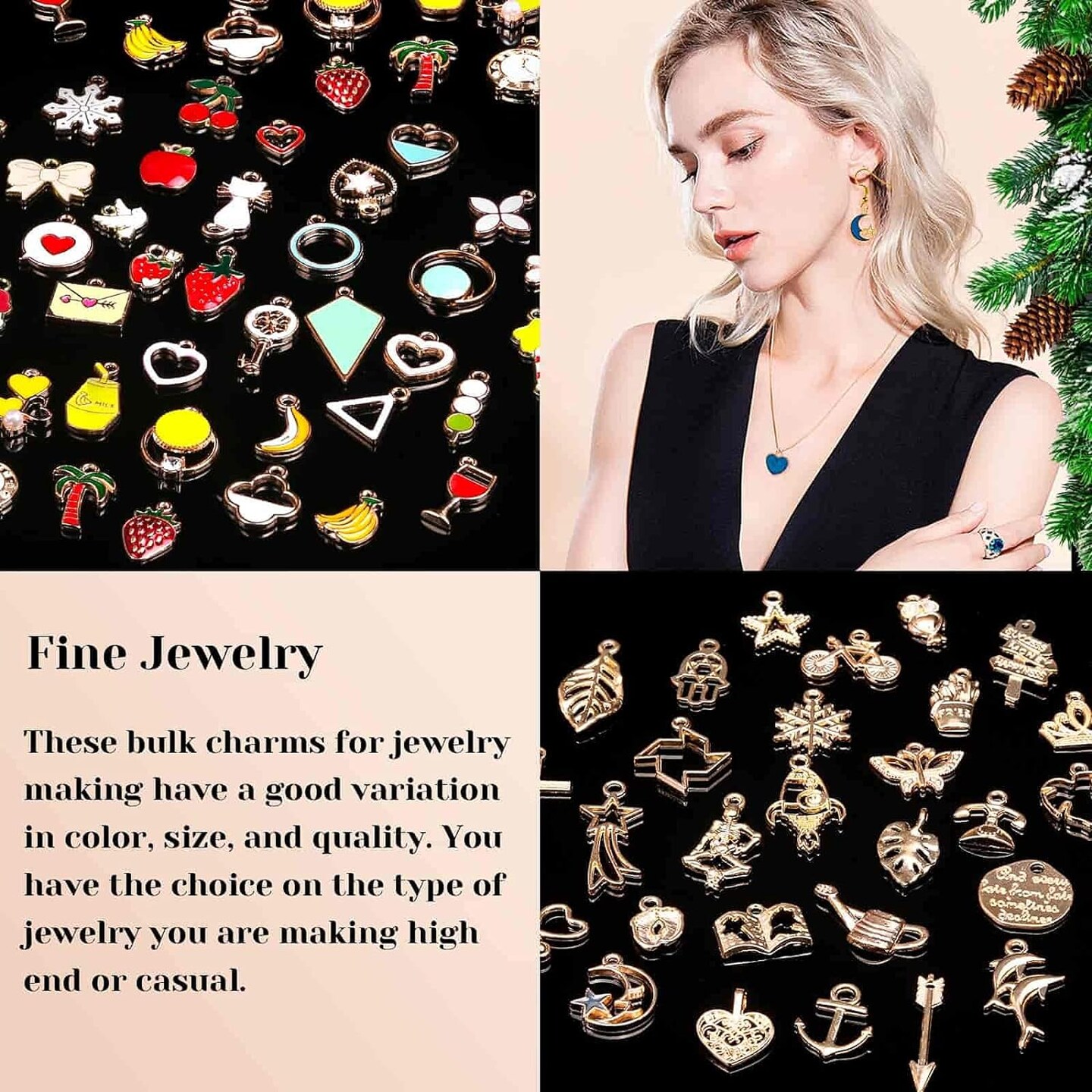 200Pcs Charms for Jewelry Making, Assorted Jewelry Bangle Charms, Wholesale Mixed Bulk Metal Earring Charms for DIY Necklace Bracelet Jewelry Making and Crafting (Assorted Color)