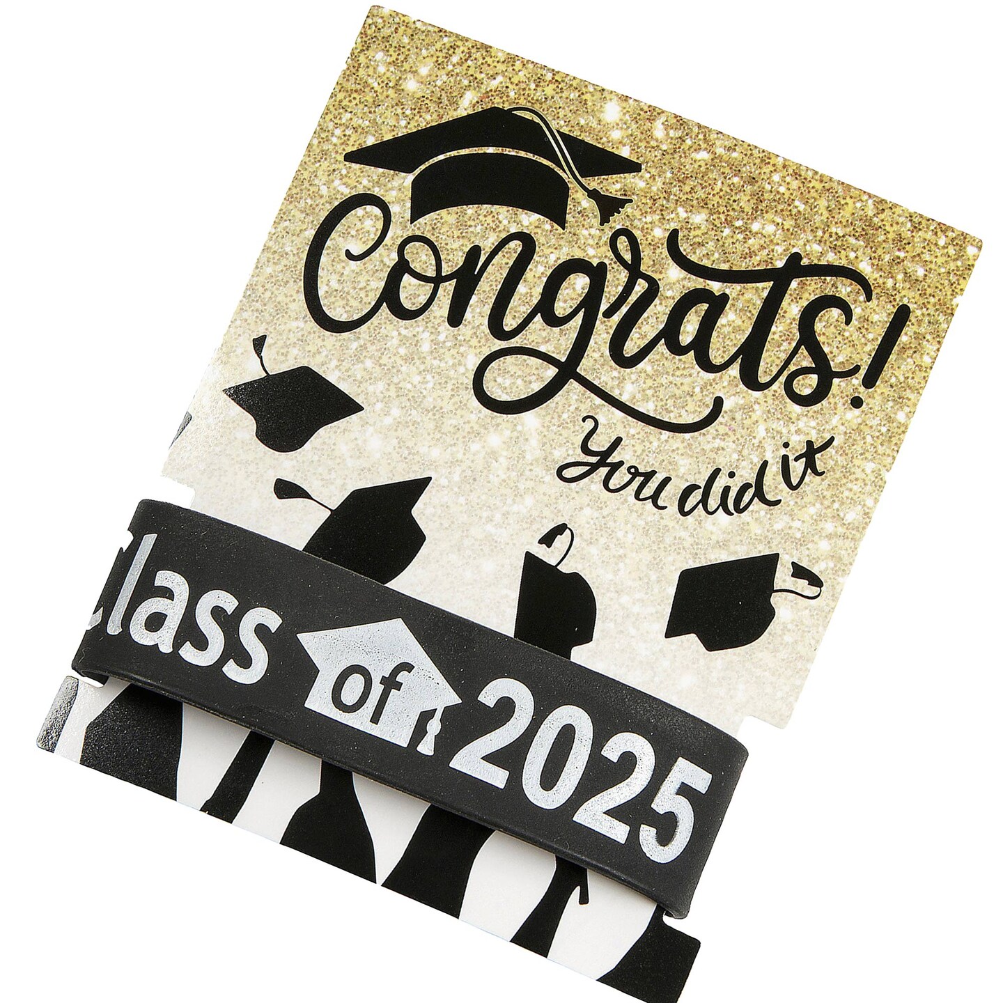 48 Pieces Black Class of 2025 Big Band Rubber Bracelets with Card for 24