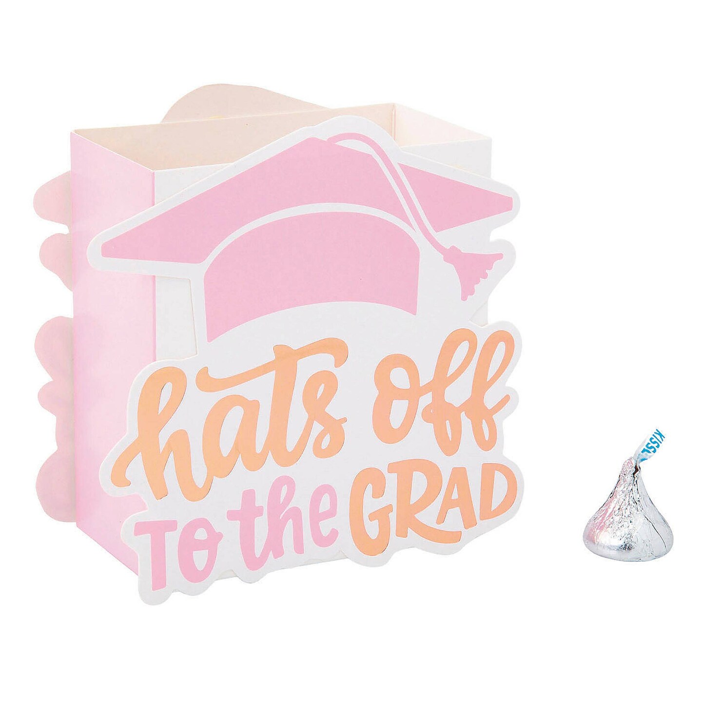 4 1/2&#x22; x 4 1/2&#x22; Graduation Party Pink Hats off to the Grad Favor Boxes 12 Pieces