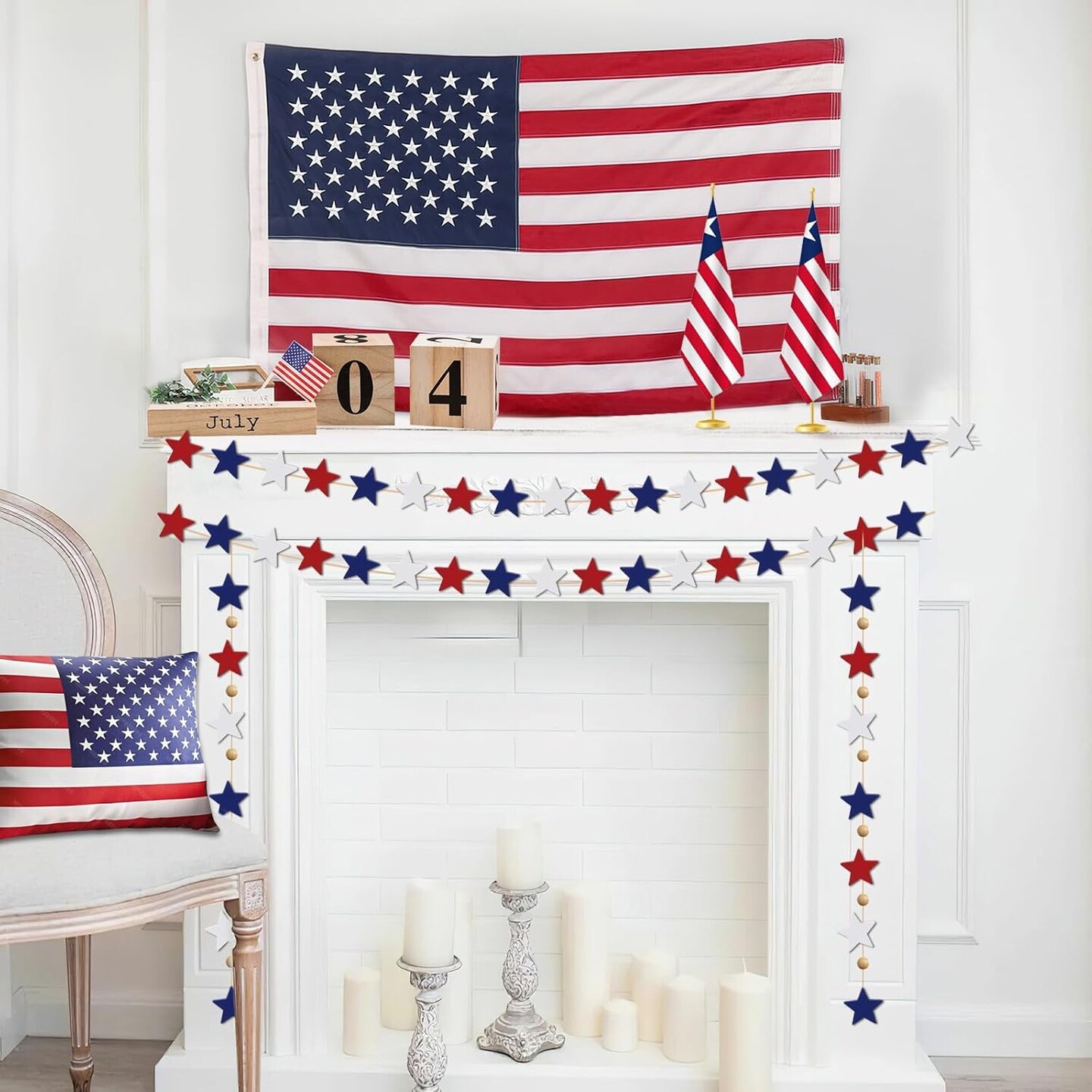 300-Pack 4th of July Star Beads – Patriotic Red, White & Blue Wooden Beads for DIY Crafts, Independence Day, Labor Day, Memorial Day, Party Decorations, and Tabletop Accessories