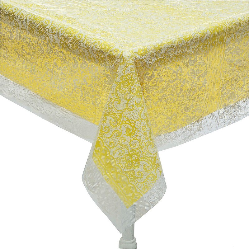 White Lace Printed & Solid Color Rectangle Disposable Plastic Tablecloth Kit 2 Pieces
