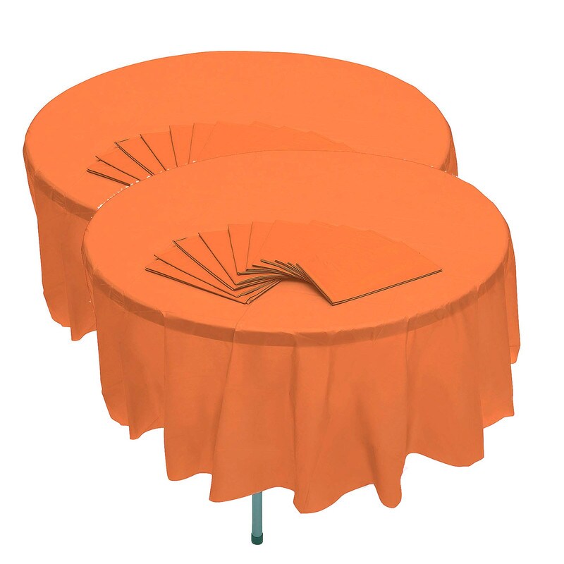 82" Bulk Pack of 12 Orange Banquet-Style Round Disposable Plastic Tablecloths
