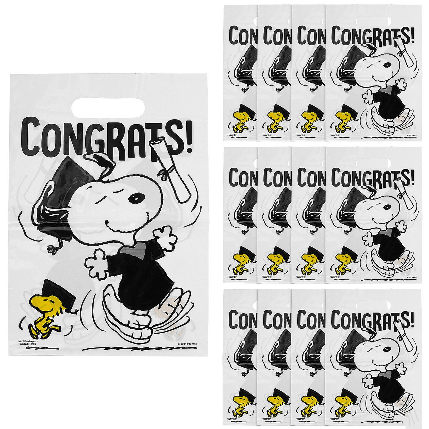 Peanuts&#xAE; Snoopy Graduate Plastic Goody Bags Set of 12 9 1/4&#x22;