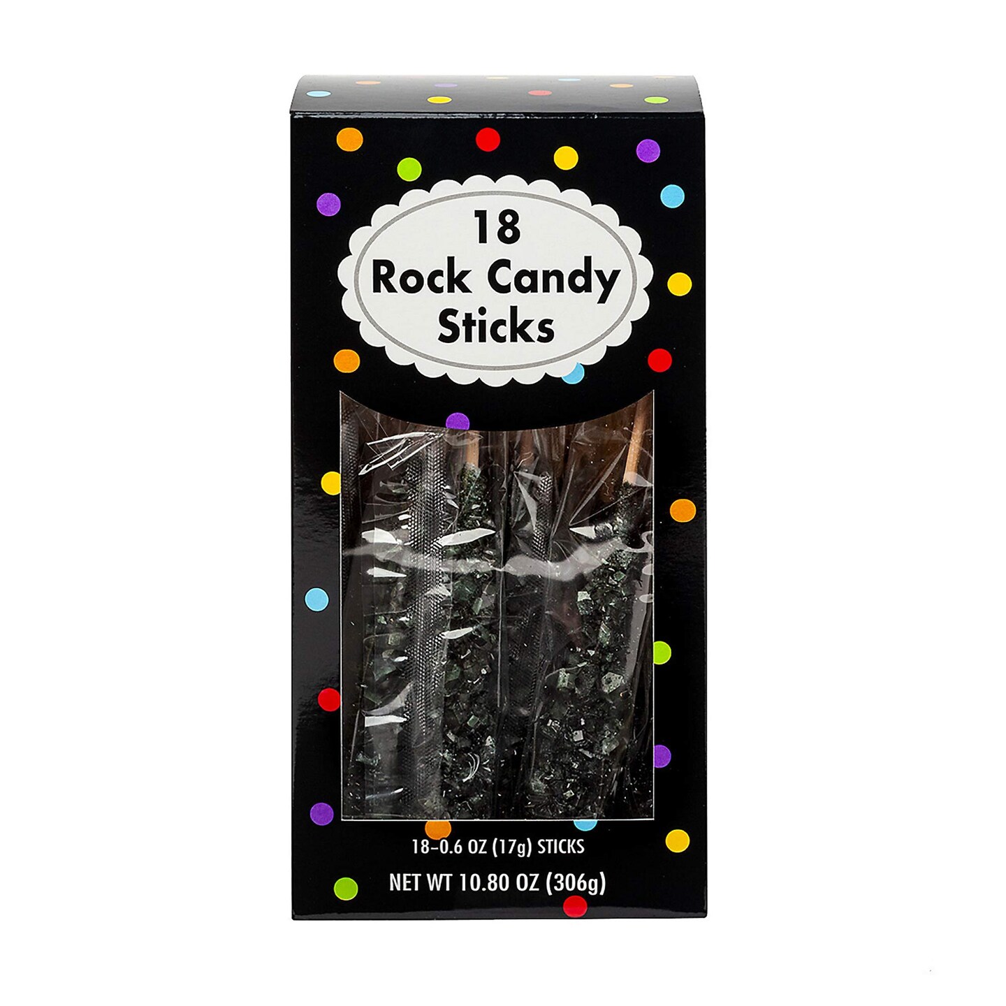 8&#x22; Black Rock Candy Sticks 18 Pack 10.8 oz