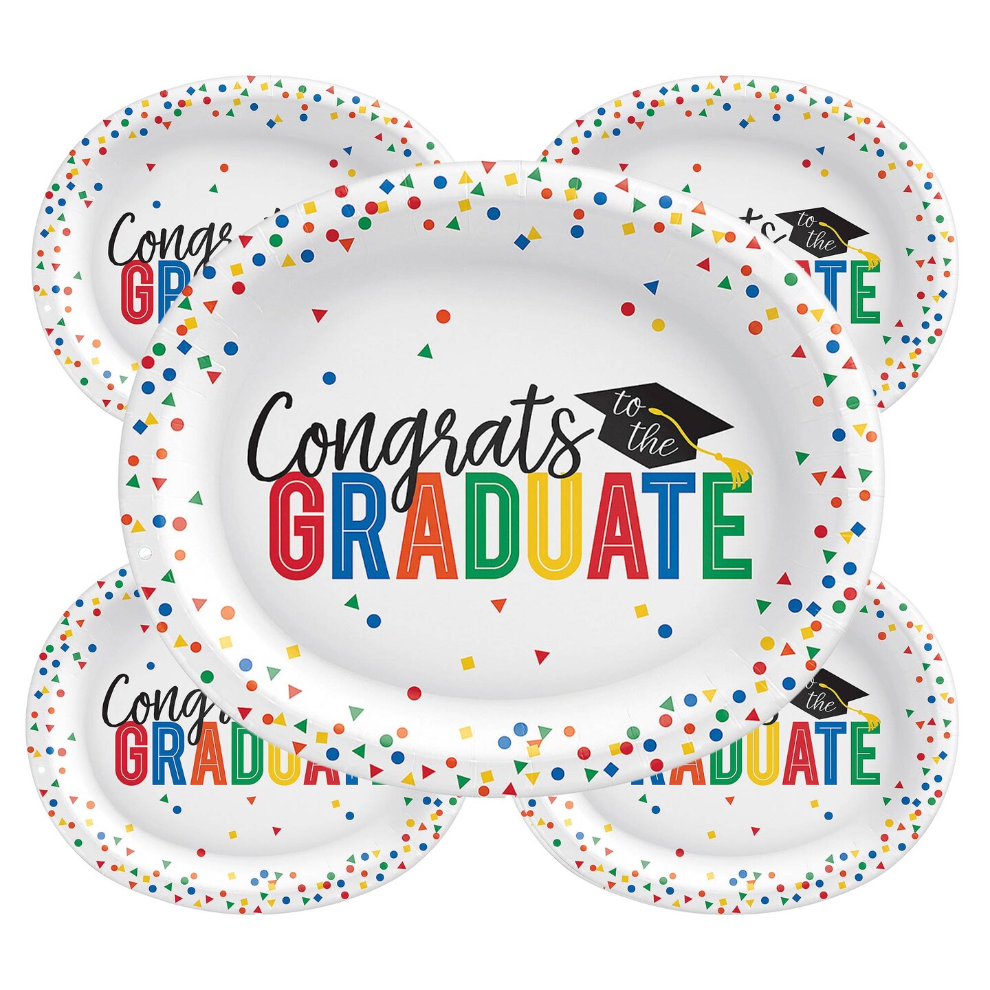 12&#x22; Congrats Grad Oval Paper Dinner Plates 20ct