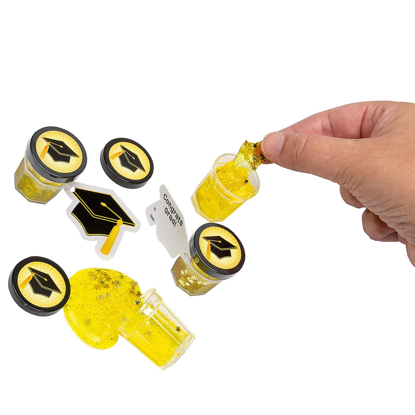 Bulk 48 Pieces Mini Gold Star Glitter Putty with Graduation Cap Card