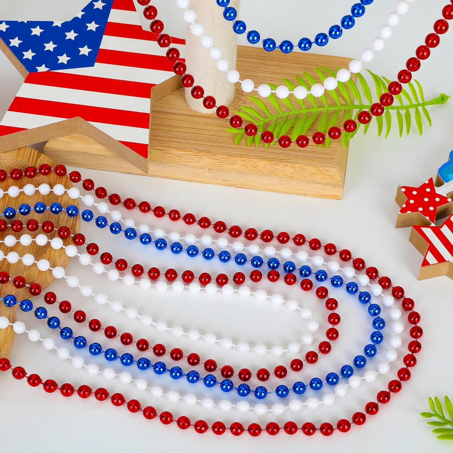 4th of July Necklace Decorations, 30PCS 4th of July Beads Necklaces Accessories
