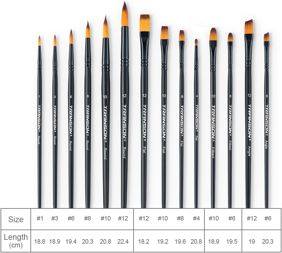 14pcs Artist Paint Brushes for Acrylic, Watercolor, Gouache, Oil and Hobby Painting Black Color