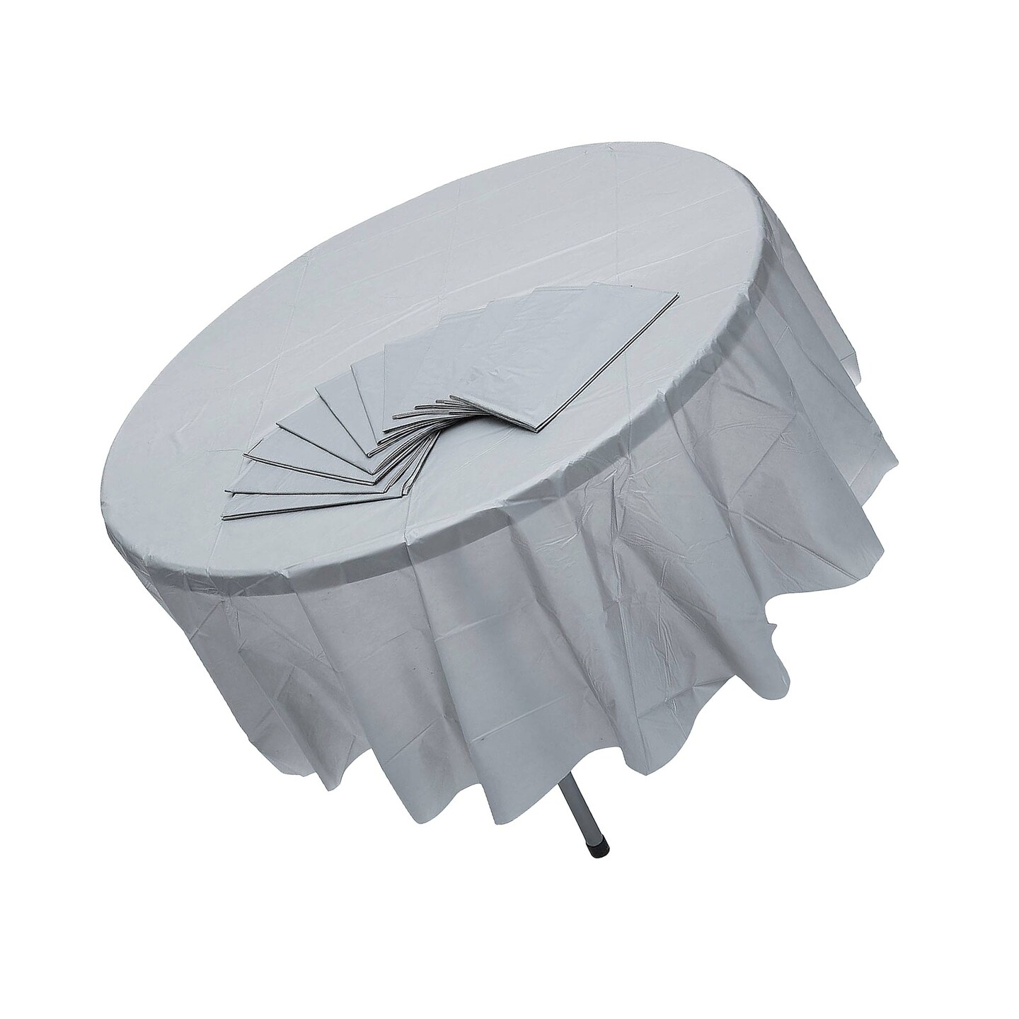 6 Ft. 10&#x22; Bulk 12ct Silver Round Disposable Plastic Tablecloths