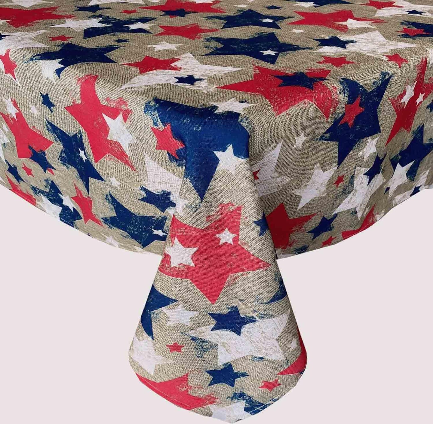 Rectangle Fabric Tablecloth, 52 x 70 Inch, Burlap Stars, Indoor Outdoor Stain Resistant Fabric Table Cover for Barbecue Parties and Dining, Patriotic Americana