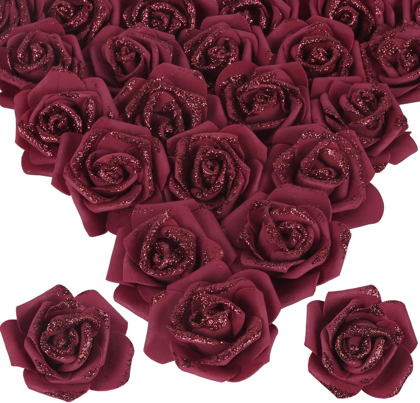100pcs Burgundy Glitter Roses Foam Glitter Flowers Fake Roses | Michaels
