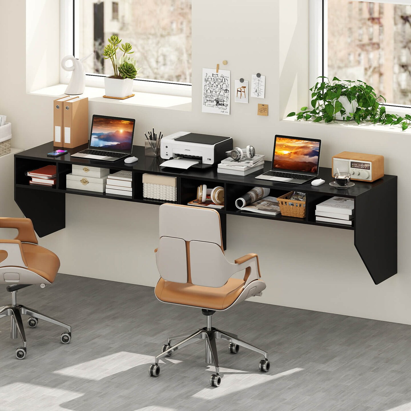 Costway Wall Mounted Floating Computer Table Sturdy Desk Home Office Furni Storag Shelf