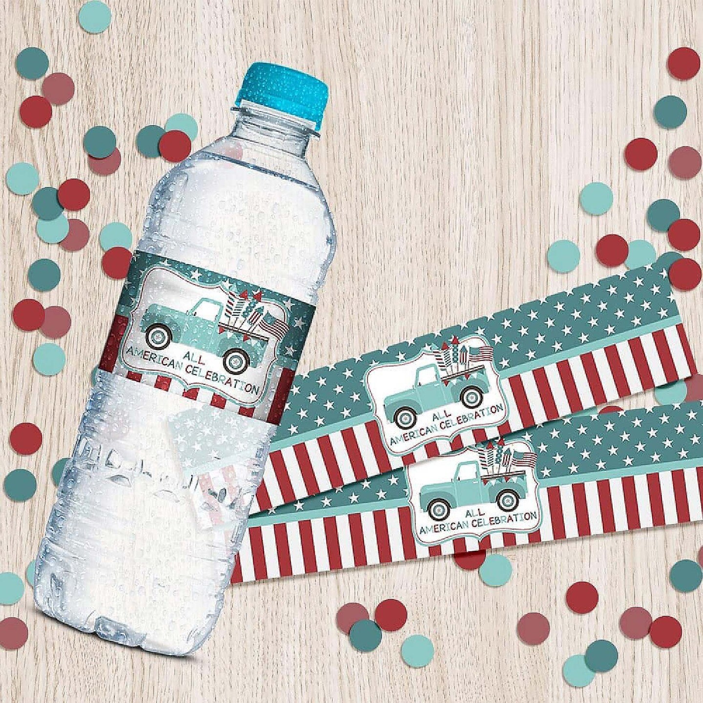 AmandaCreation All American Celebration Water Bottle Wrappers 20 Pieces