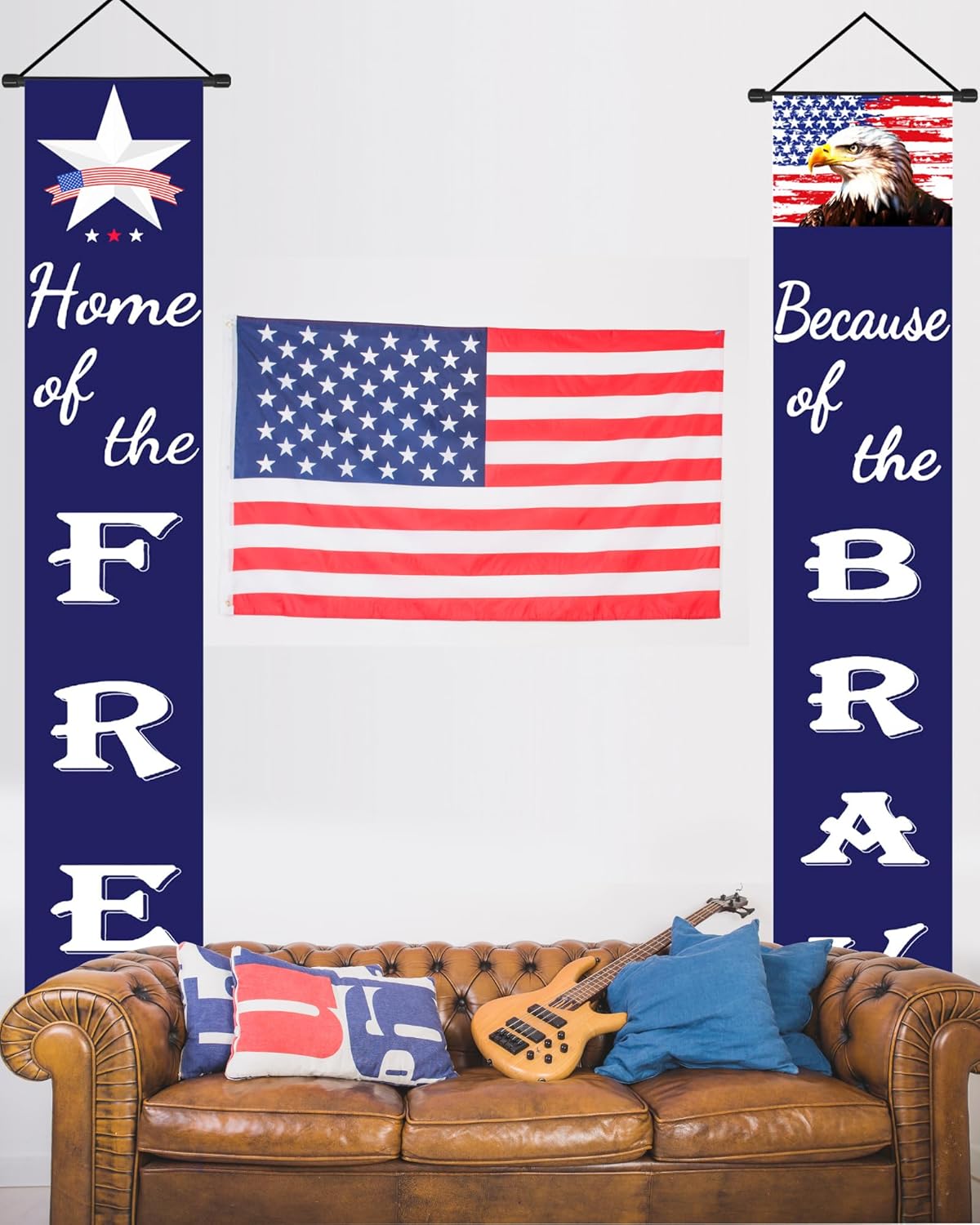 Patriotic Decorations for Memorial day, 4th of July Decor American Flag Patriotic Porch Sign Banners