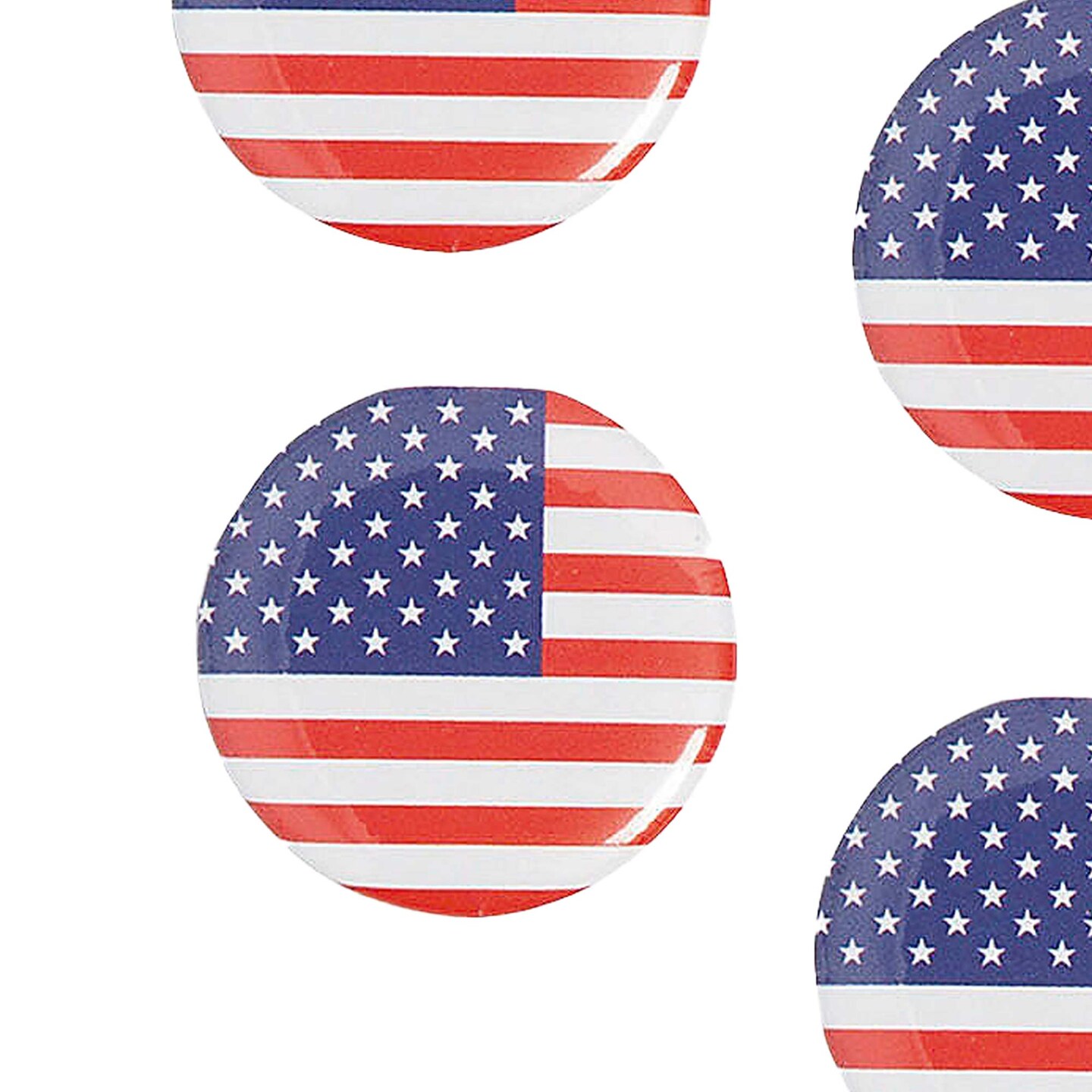 1&#x22; Bulk 48 Pc. Mini Patriotic USA Flag Round Metal Buttons