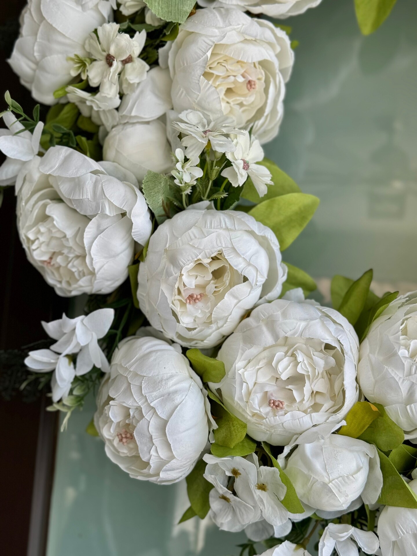 Zoey White Green Faux Peony Flower Wreath 23&#x22; All Season Indoor Outdoor Decor