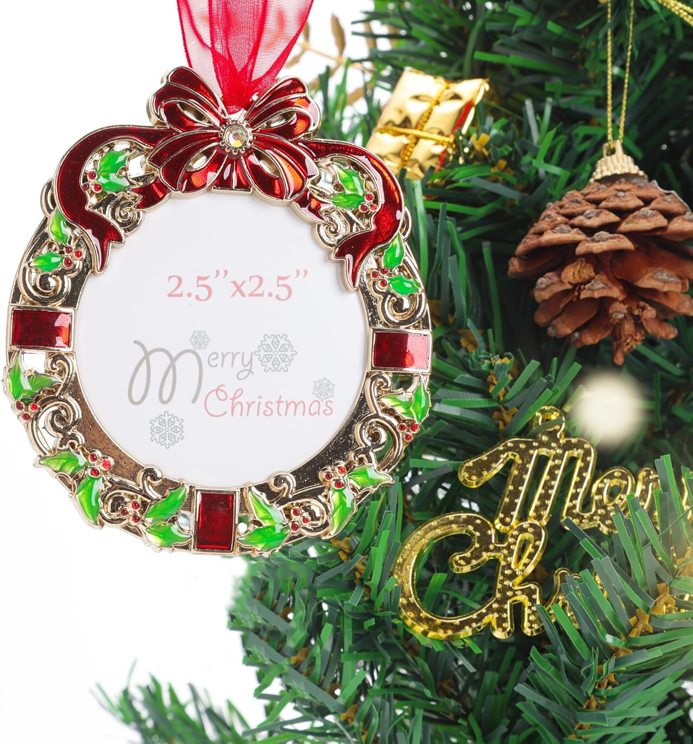 Christmas Tree Ornaments – Silver Photo Frame Holiday Decorations & Keepsake Gifts
