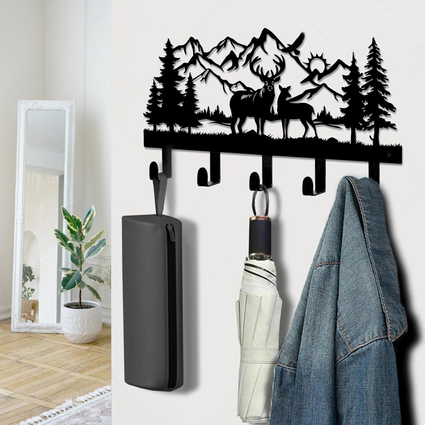 Deer Metal Key Holder for Wall, Key Holder Wall Mount, Key Rack, Key Hooks for Living Room, Hallway, Office
