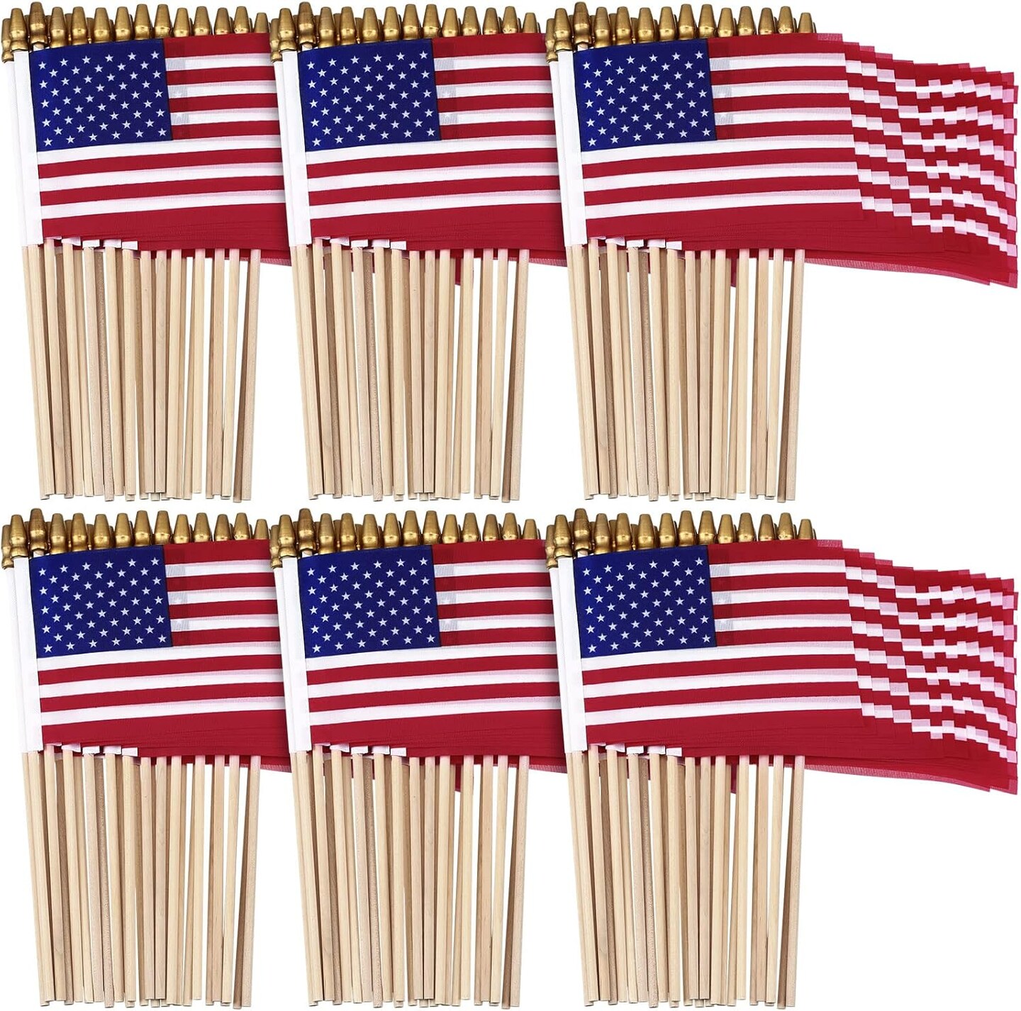 50 Packs USA Stick Flags 12 x 18 Inch Small American Flag 4th of July USA Flag Red White Blue Lawn Flags with Wooden Pole and Spear Tip