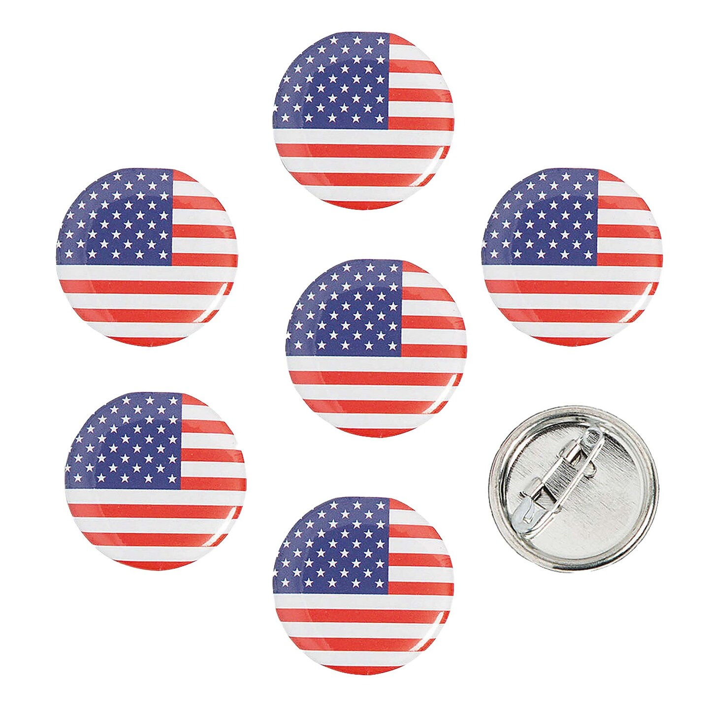 1&#x22; Bulk 48 Pc. Mini Patriotic USA Flag Round Metal Buttons