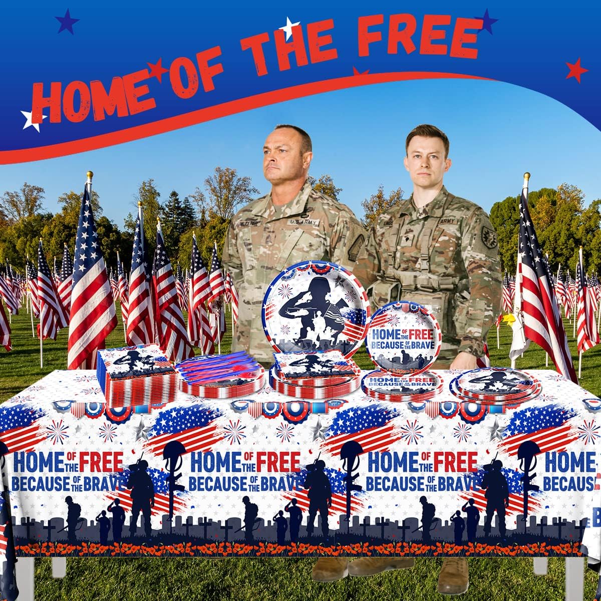 Memorial Day Decorations Tableware 121Pcs,Patriotic Soldier 4th of July Tableware set