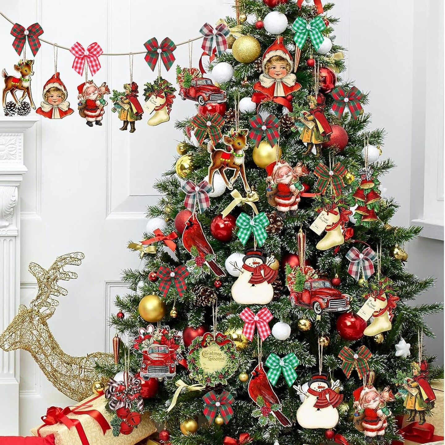 60pcs Mini Ribbon Bows with Pearl Ribbon Flowers Appliques DIY Craft for Sewing, Scrapbooking, Wedding, Gift,Christmas Decoration (red Green Plaid)