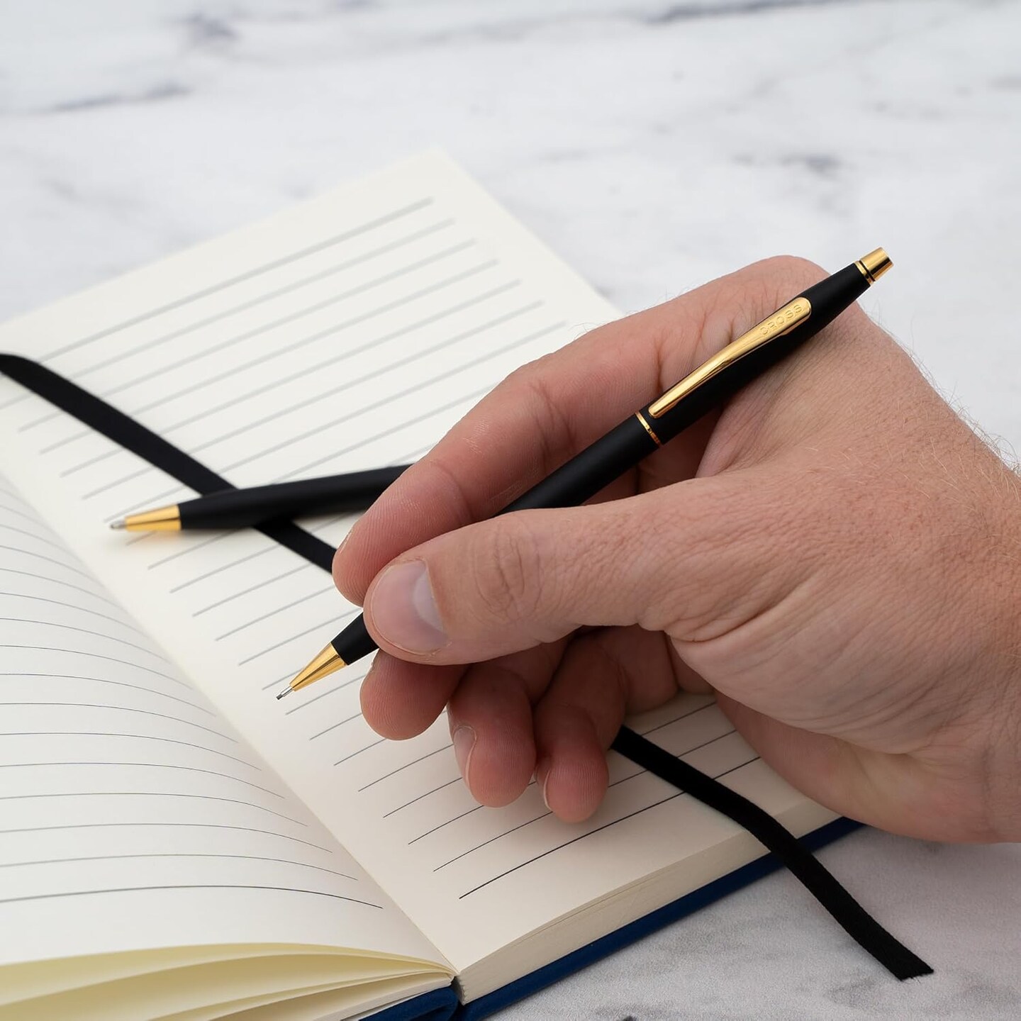 Cross Pen Set | Personalized Cross Classic Century Ballpoint Pen and 0.7mm Pencil Set. Matte Black Finish with Gold Trim. Iconic Cross Gift Set.