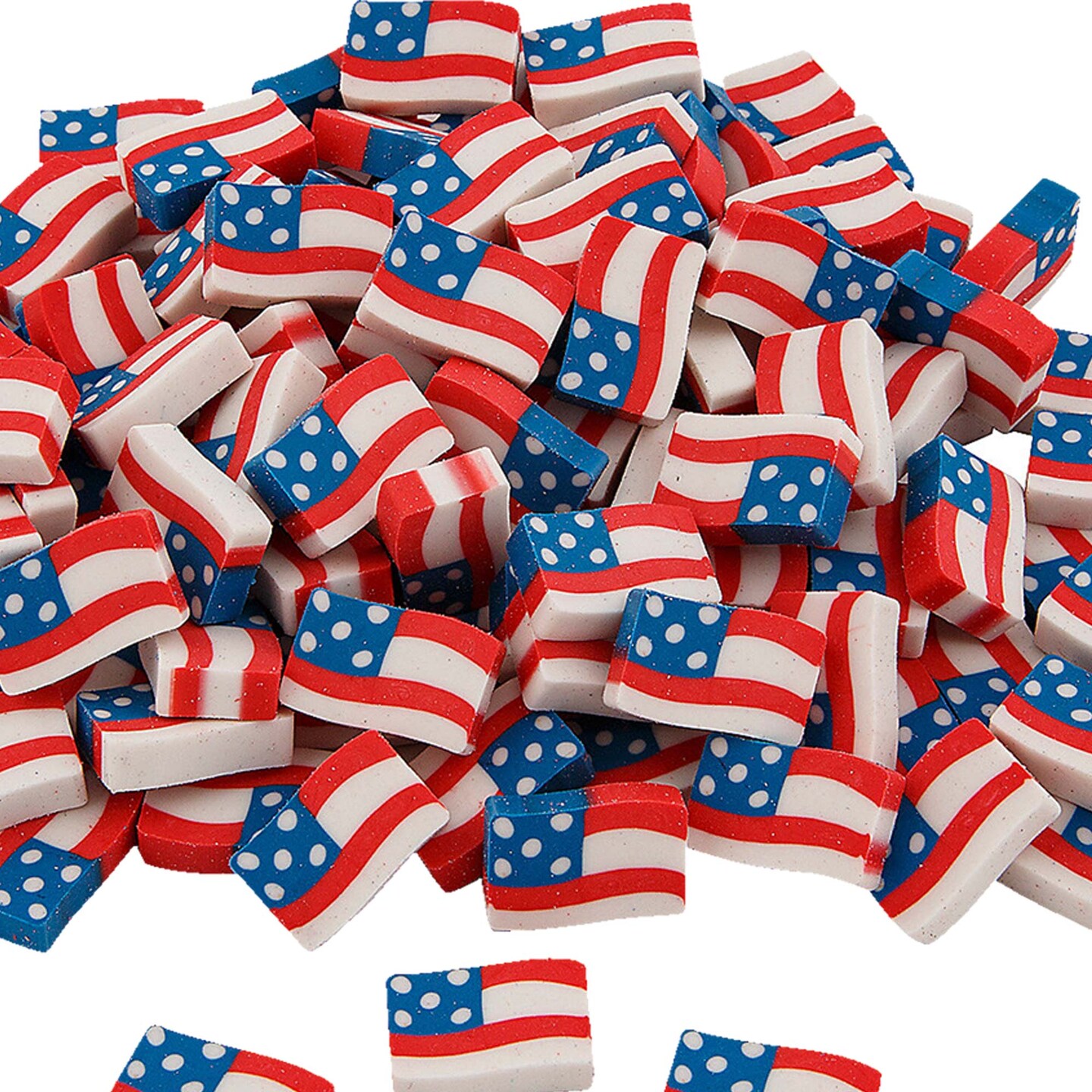 3/4&#x22; x 1/2&#x22; Bulk 144 Pc. Mini Patriotic USA Flag Rubber Erasers