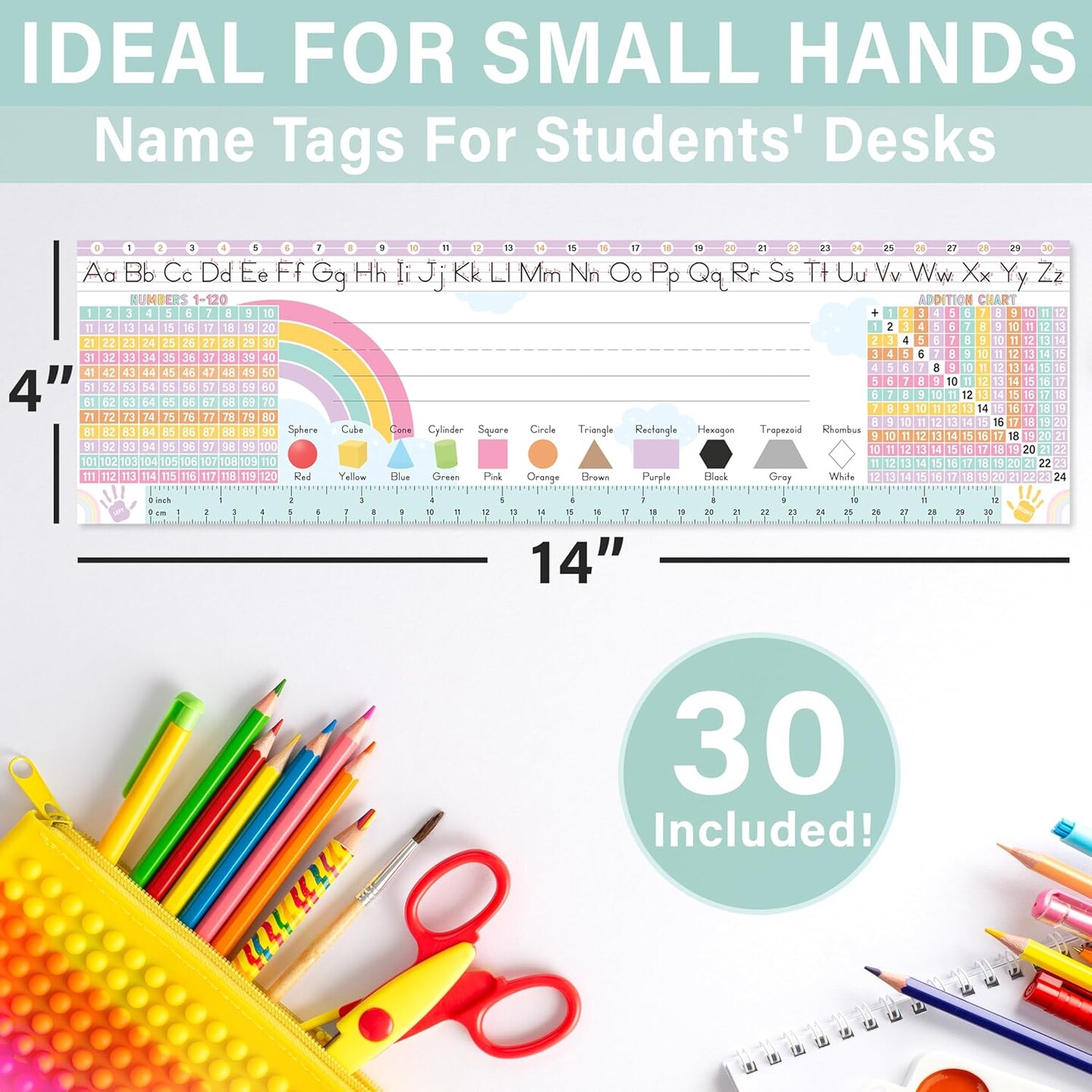 30 Bright Pastel Desk Name Tags for Classroom (Bright Pastel) 14x4