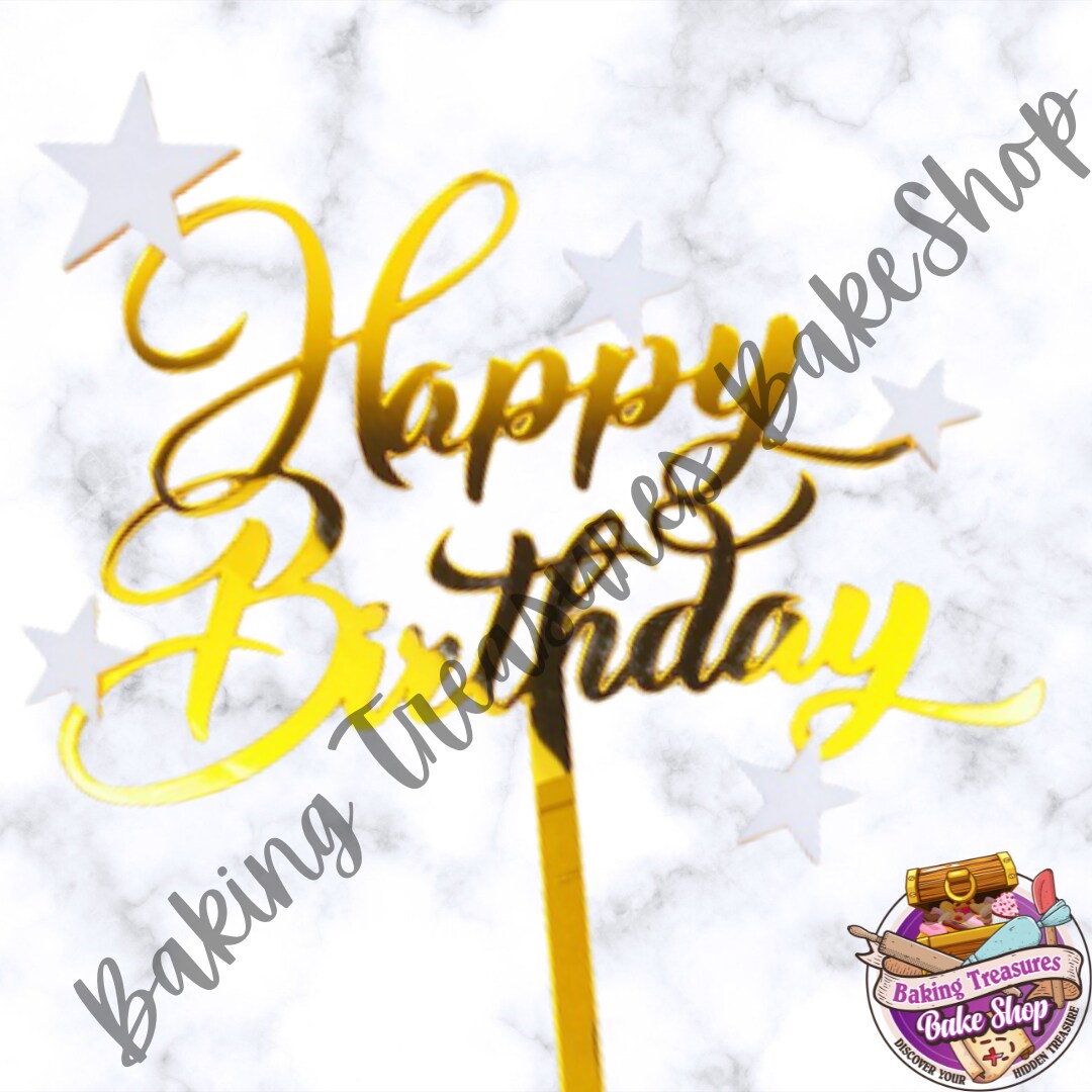 Gold Star Happy Birthday Cake topper