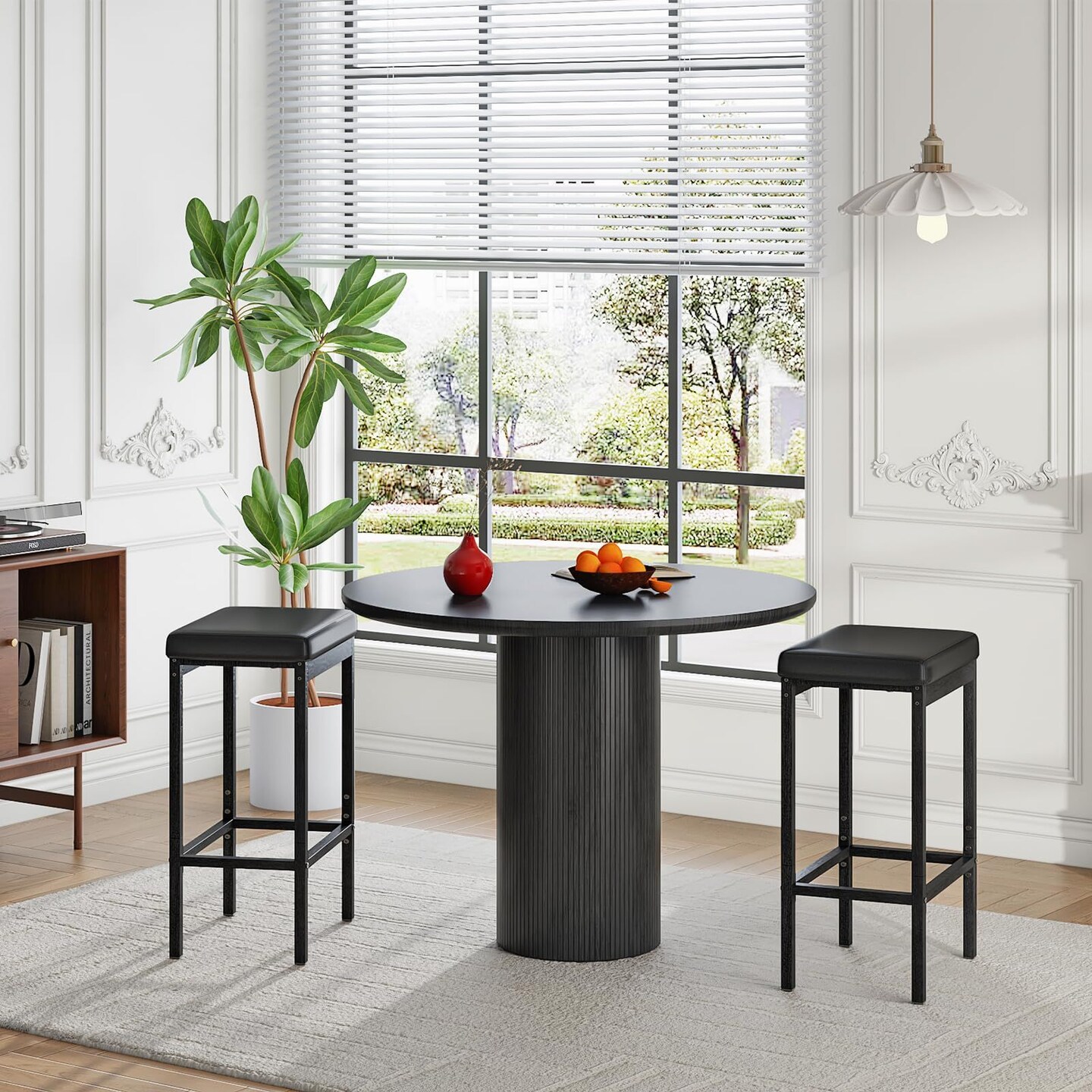 Modern Bar Chairs Set of 2, PU Seat with Footrest, Kitchen Stools