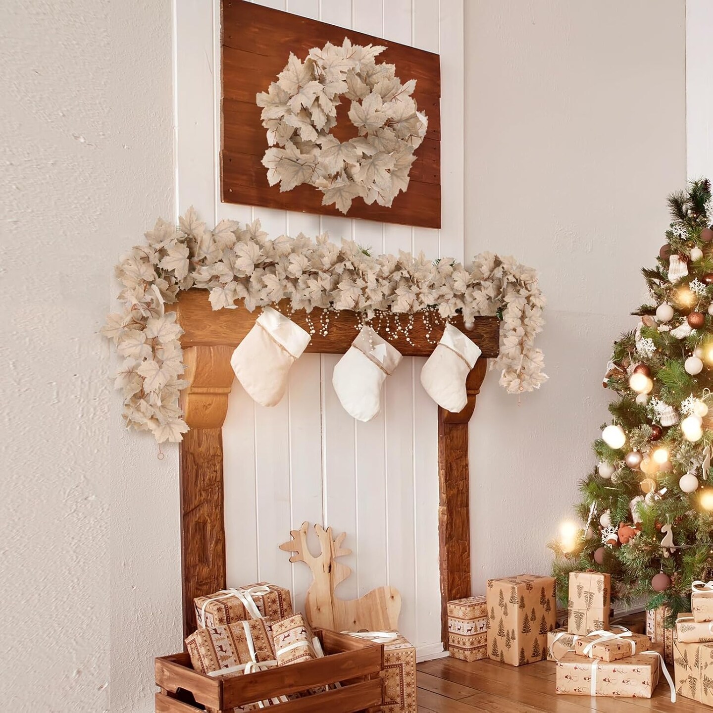 2 Pack Fall Garland Fall(Warm White Maple Garland)&#x9;9.02 x 4.17 x 3.9 inches